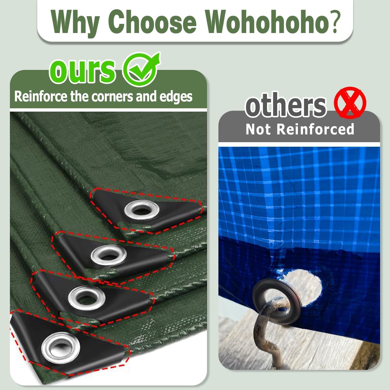 Thumbnail 4 de Wohohoho 125GSM Waterproof Heavy Duty Tarpaulin 2m x 2m (Green)