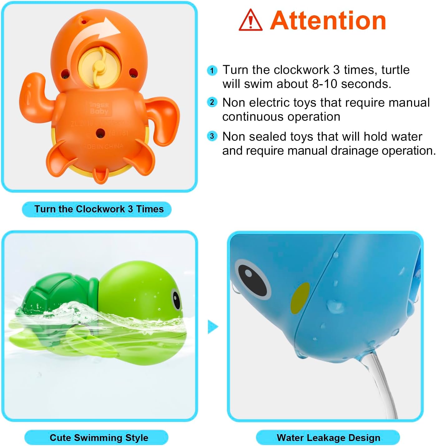 Thumbnail 3 de Bath Toys 3-Pack Wind-Up Swimming Turtle Bath Toys (for Toddler 1–3)