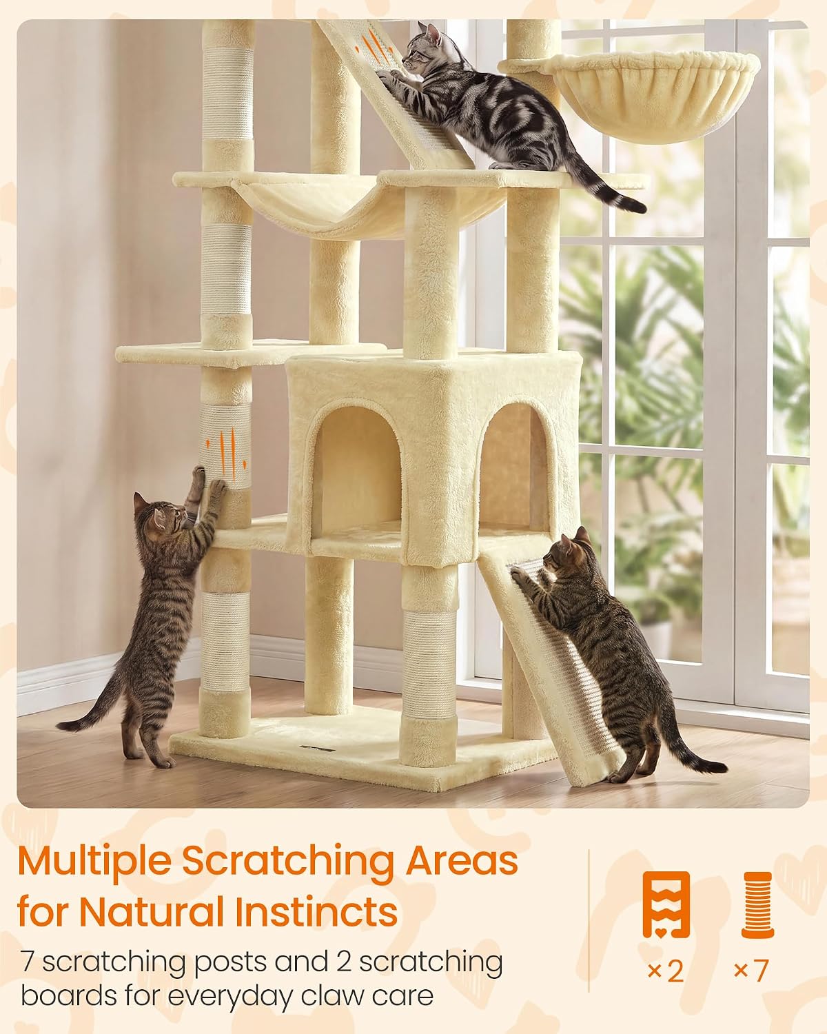 Thumbnail 3 de Feandrea UPCT021Y101S 81.1-Inch Cat Tree with Sisal Posts and 7 Resting Areas