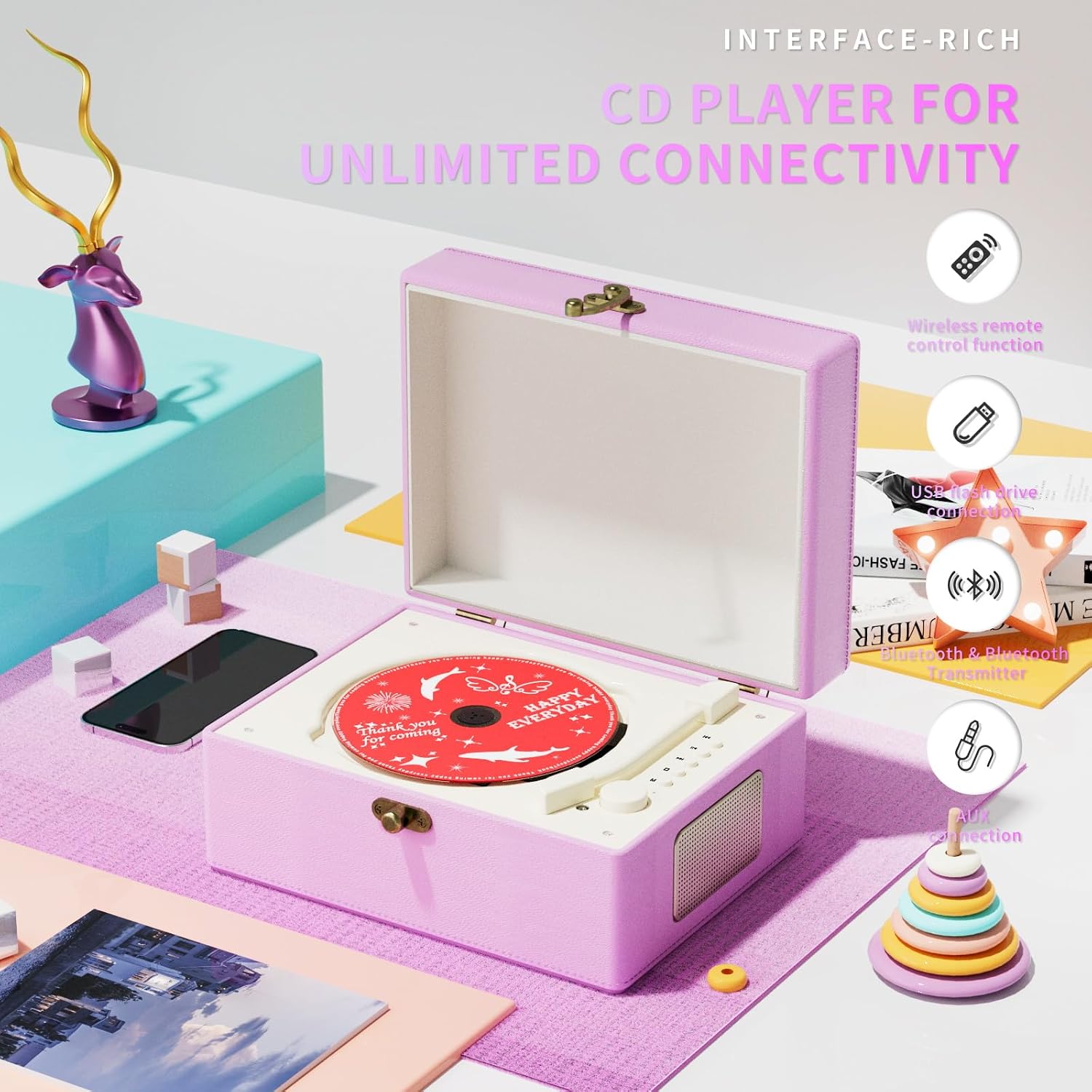 Detalle 2 de Yintiny TMB8 draagbare cd-speler, paars, oplaadbaar, 3600 mAh