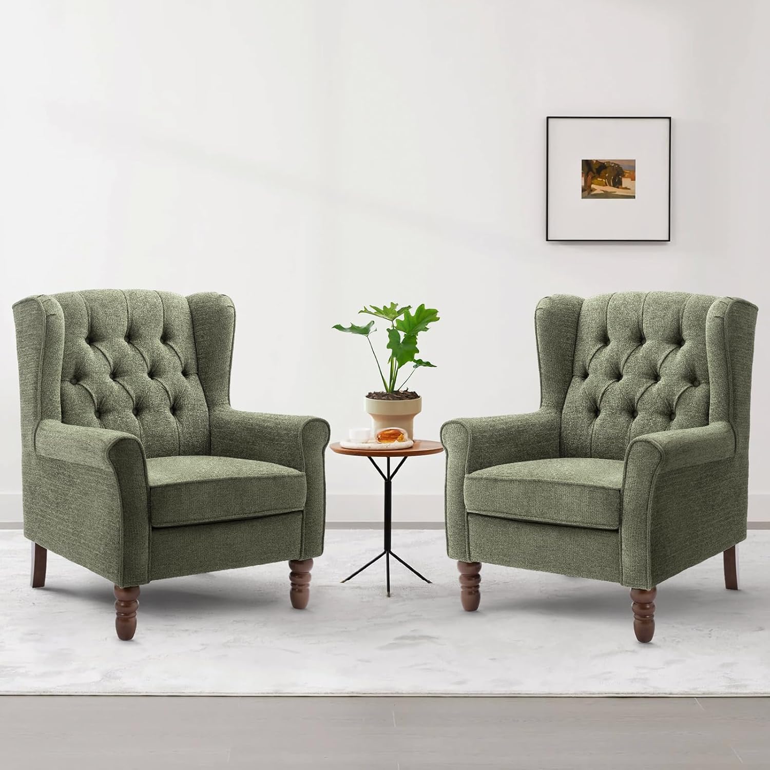 Detalle de COLAMY W290 Mid-Century Modern Wingback Accent Chair, Green Fabric
