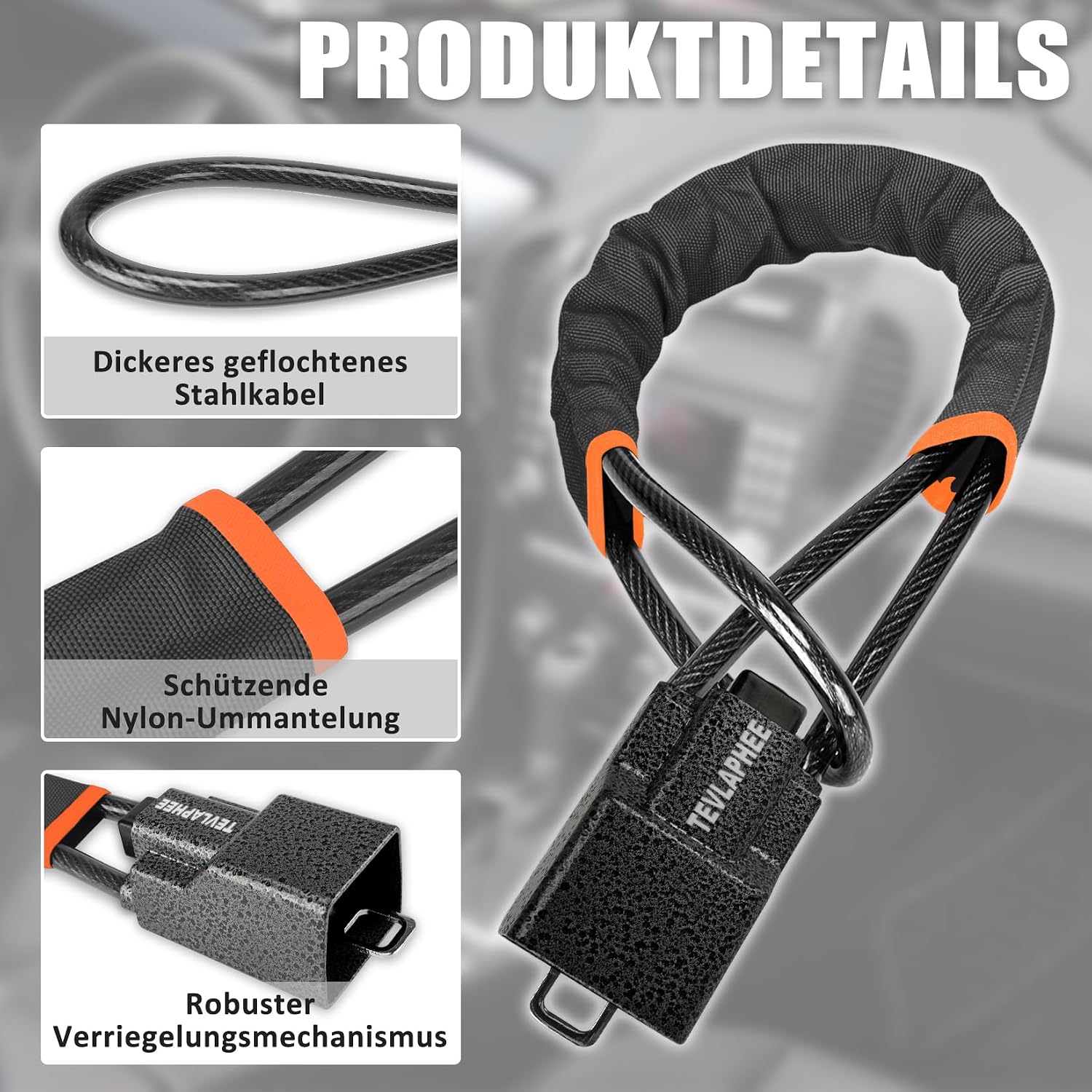 Thumbnail 3 de Tevlaphee Lenkradkralle Aufgerüstetes Lenkradschloss