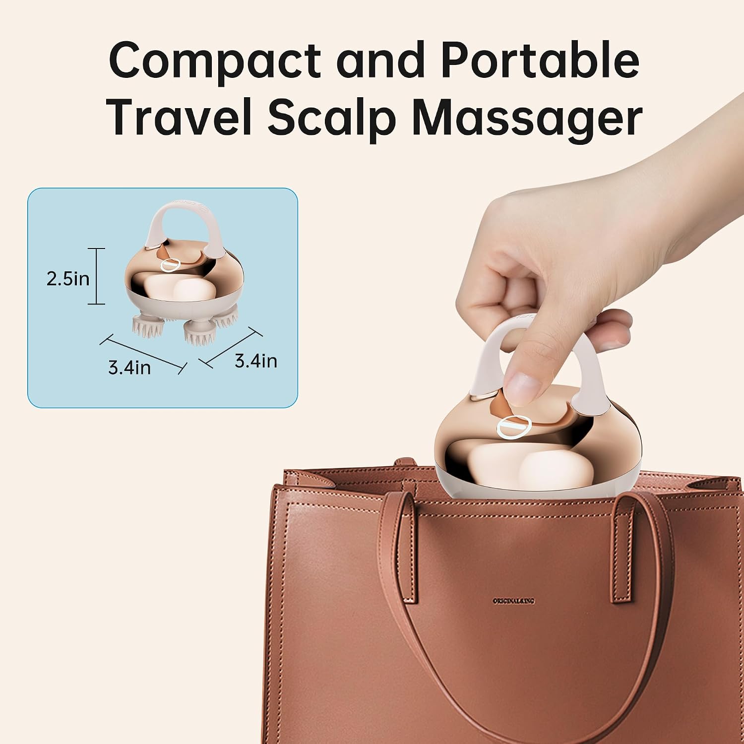 Detalle de COMFIER elektrisches Kopfmassagegerät mit Rotlicht, IPX7, 8 Massageköpfen & 3 Modi (Golden)
