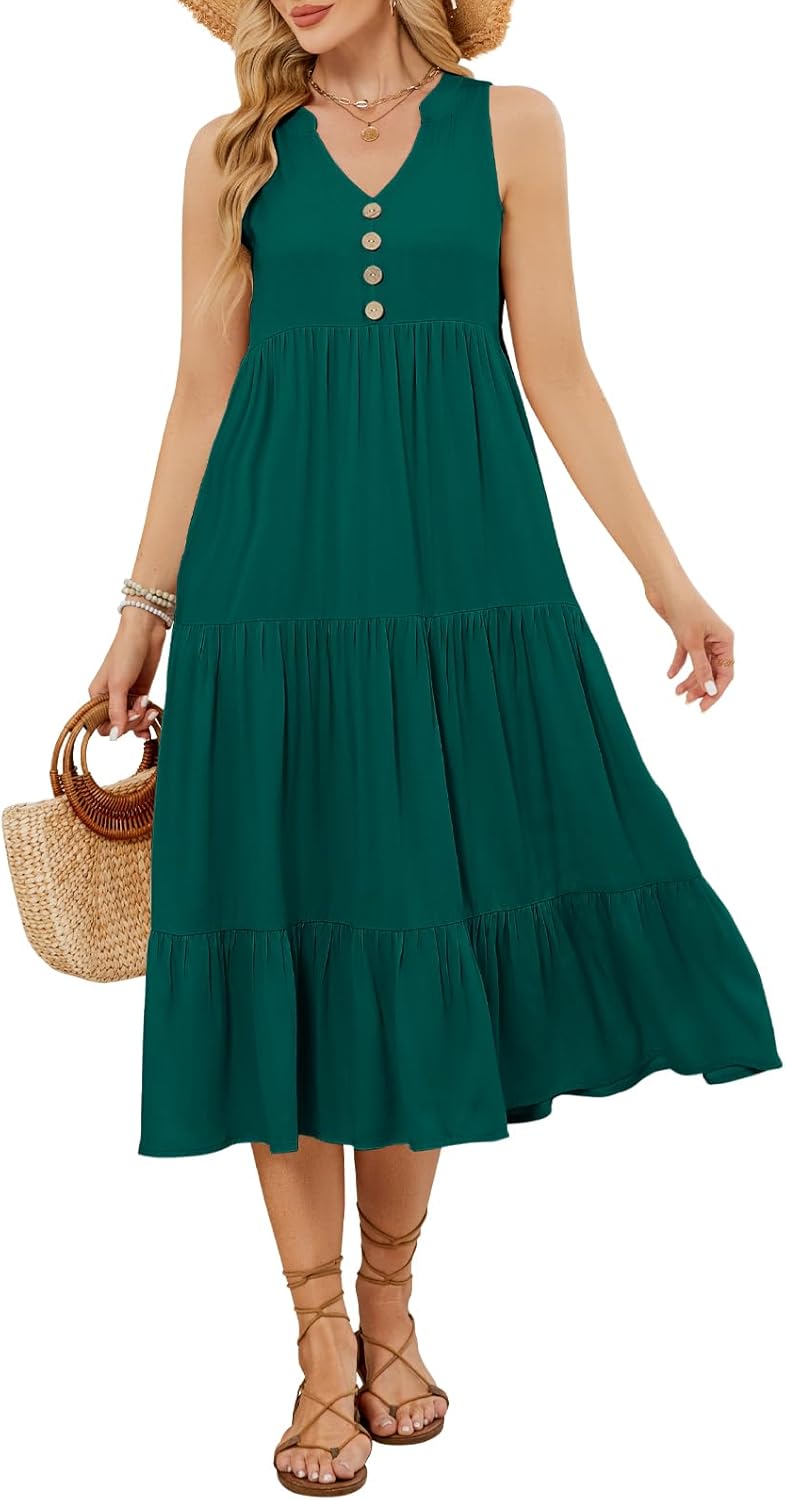 Thumbnail 6 de VUTRU Maxikleider Damen Sommerkleid mit V-Ausschnitt, ärmellos und hoher Taille