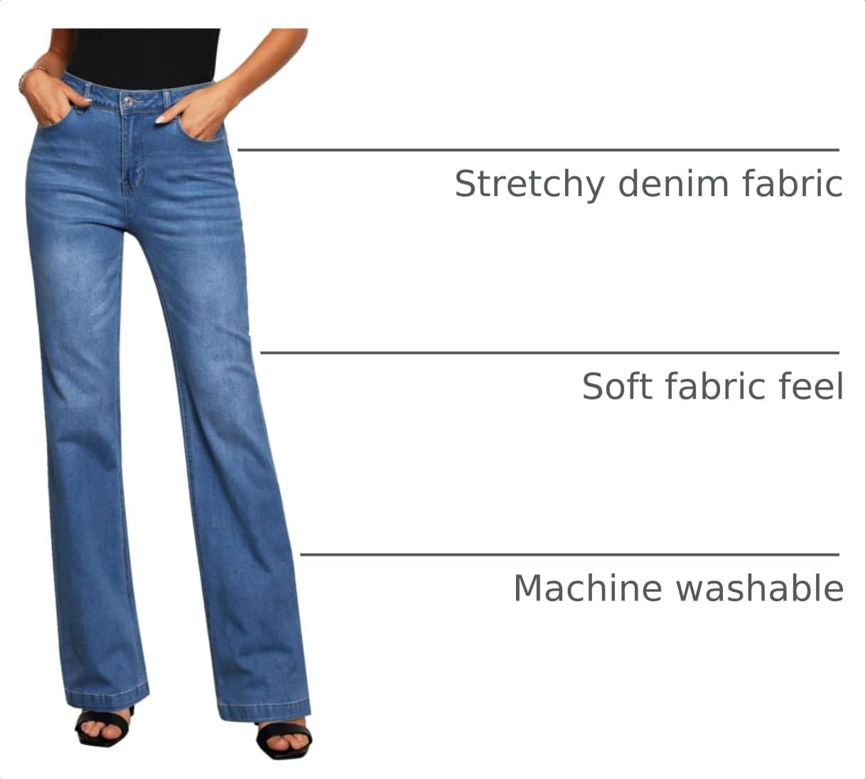 Detalle de GRAPENT Women's Wide-Leg Jeans in Stretch Denim