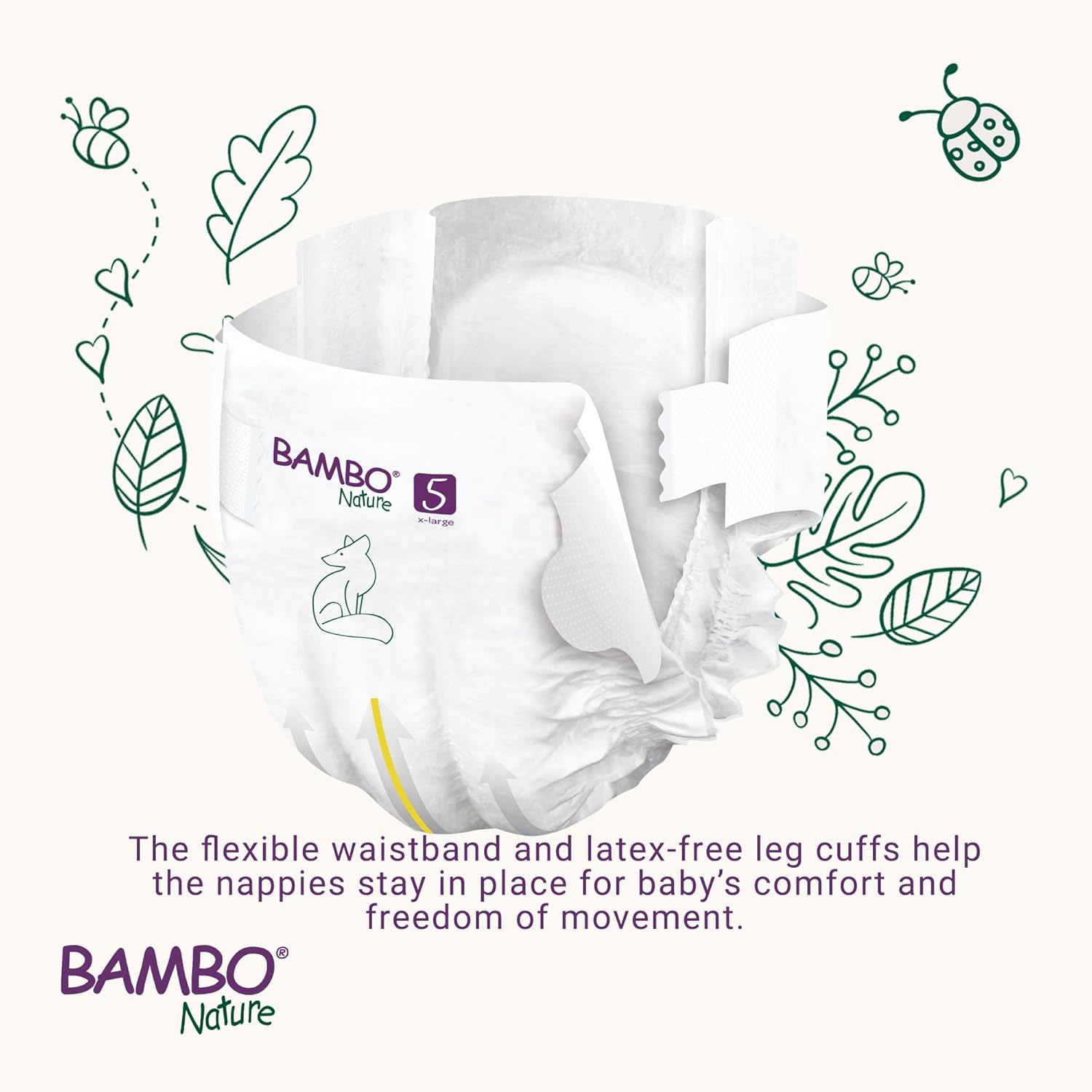 Detalle 2 de Bambo Nature Premium Eco Nappies Size 5 (27-40lb/12-18kg) Junior – 22 Pack