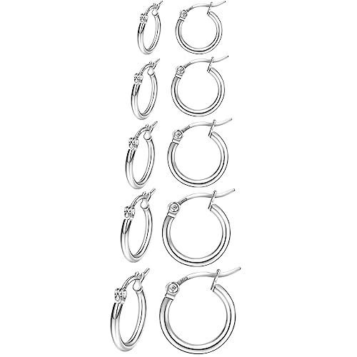 Detalle de PABBEU 5 Pairs Sterling Silver Hoop Earrings – Small Sleeper Hoops (8–16mm)