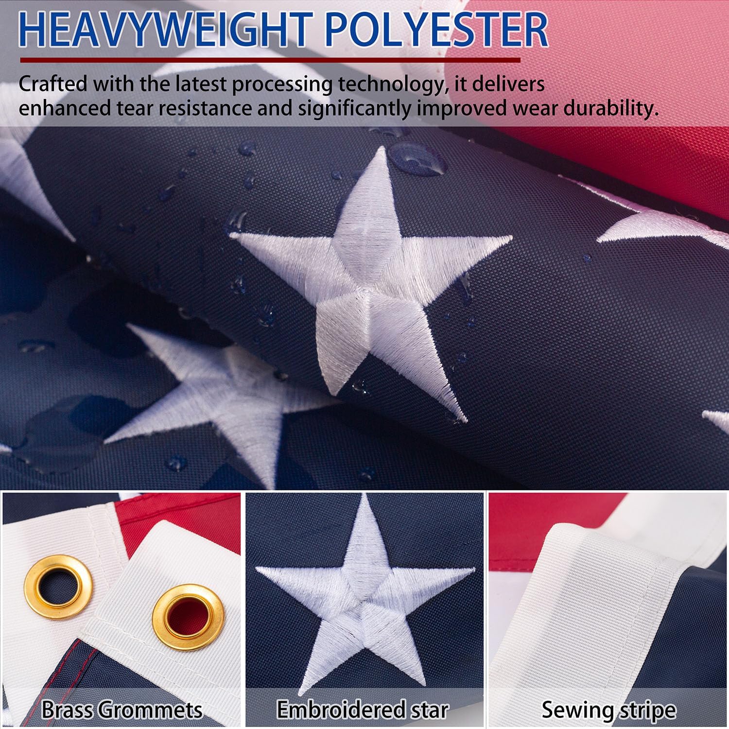 Thumbnail 2 de LYNSHION AF-01 American Flag, 3 x 5 ft Polyester with Embroidered Stars