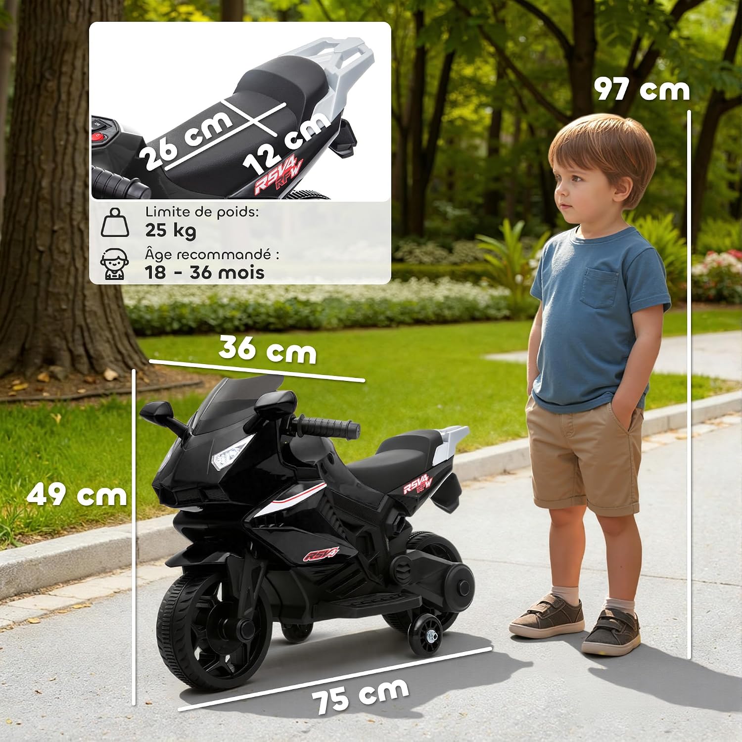 Thumbnail 2 de AIYAPLAY 370-451V90BK elektrische kinder-motorfiets, 6 V, 2,5 km/u