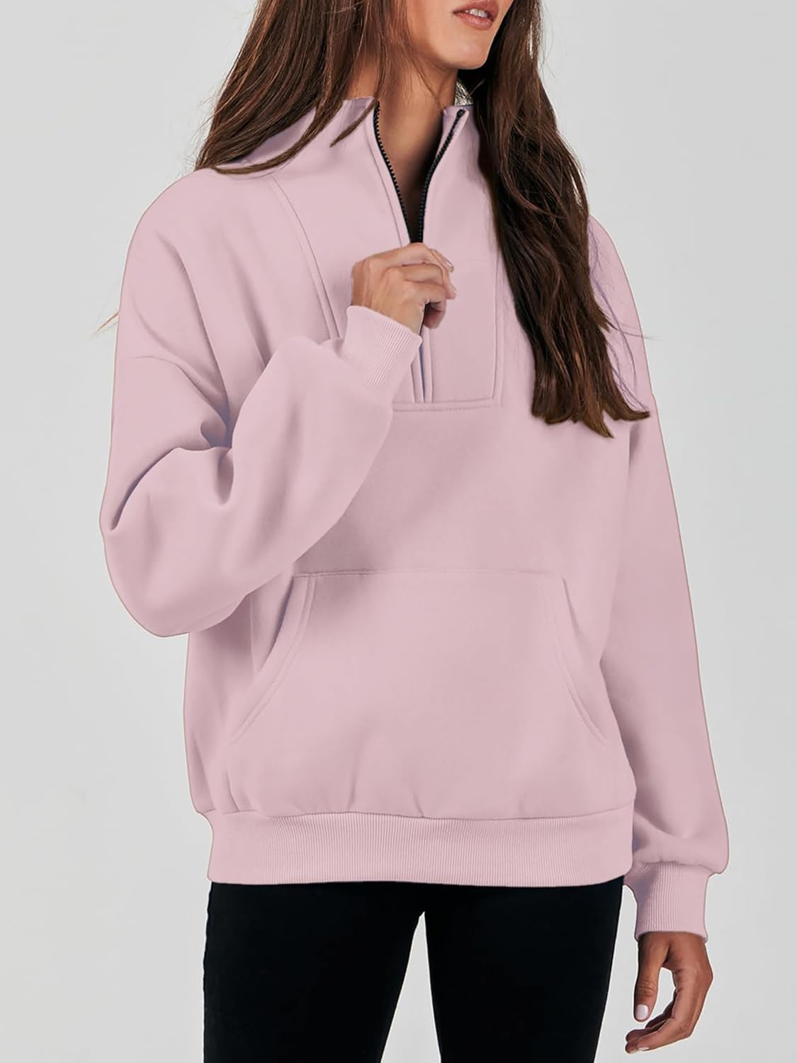 Thumbnail 2 de Jhsnjnr Damen Half Zip Sweatshirt mit Fleece-Innenfutter – Oversized Stehkragenpullover ohne Kapuze