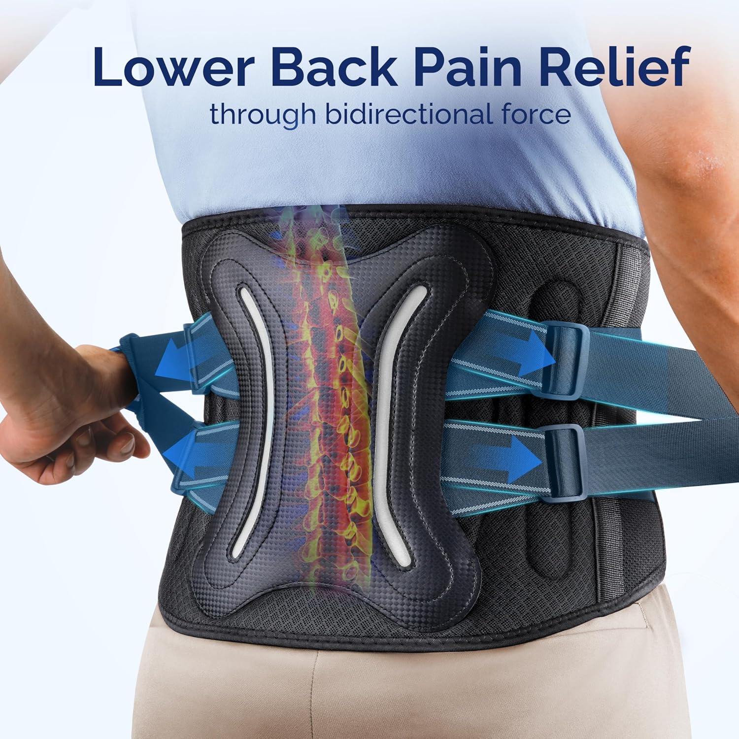 Thumbnail 2 de FEATOL Lower Back Brace with 5 Reinforced Stays (XXL) – Adjustable Lumbar Support for Work, Grey