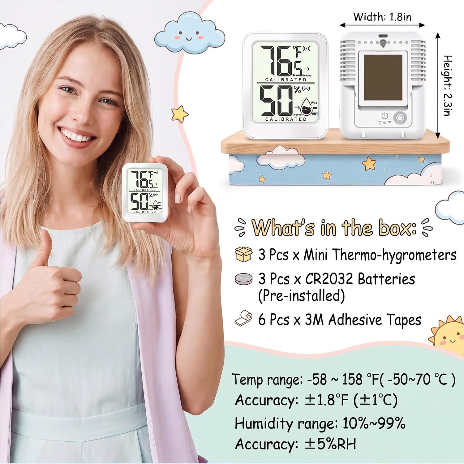 Thumbnail 6 de AyayaBoss Raum Thermometer Innen 3-Pack Indoor Thermometer Hygrometer, Mini LCD