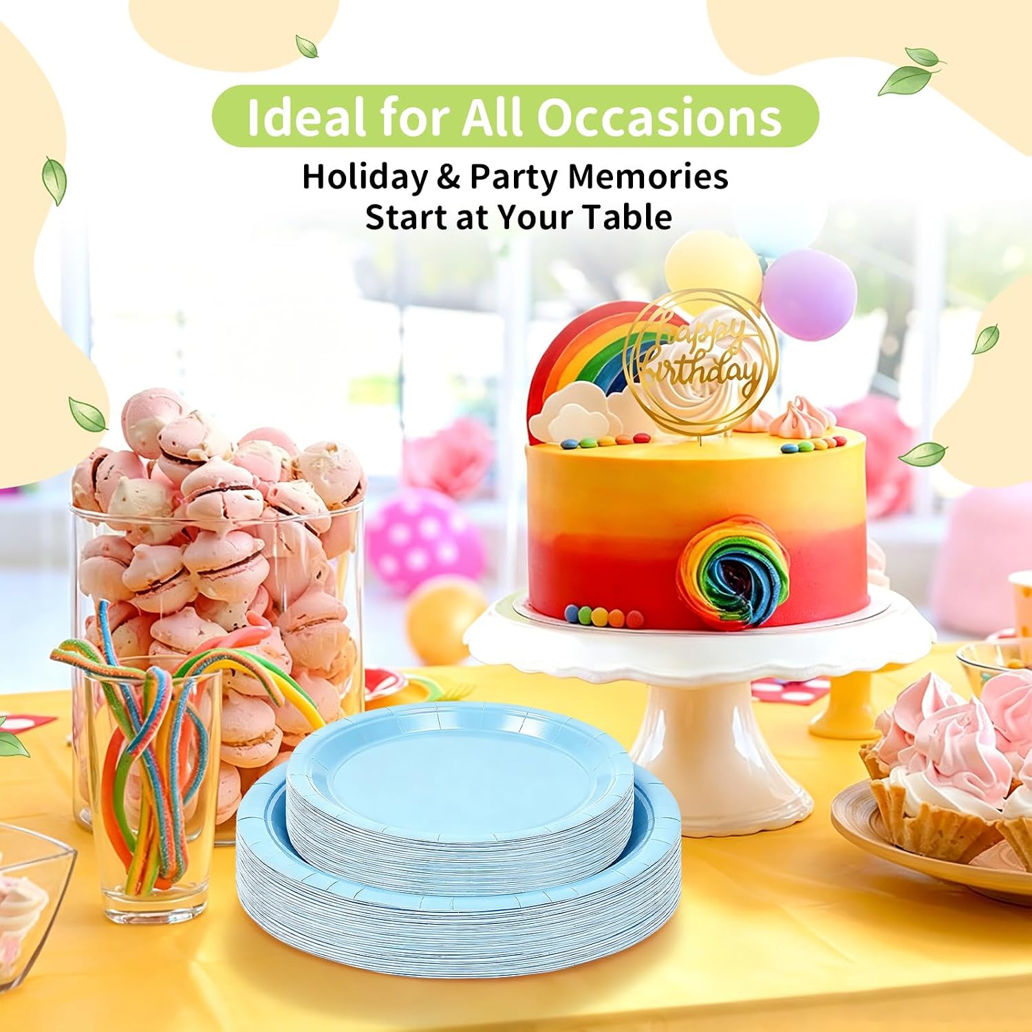 Thumbnail 1 de LANLISA 50 Light Blue Disposable Paper Plates (25 x 7" + 25 x 9") for Baby Showers, Easter, and Parties