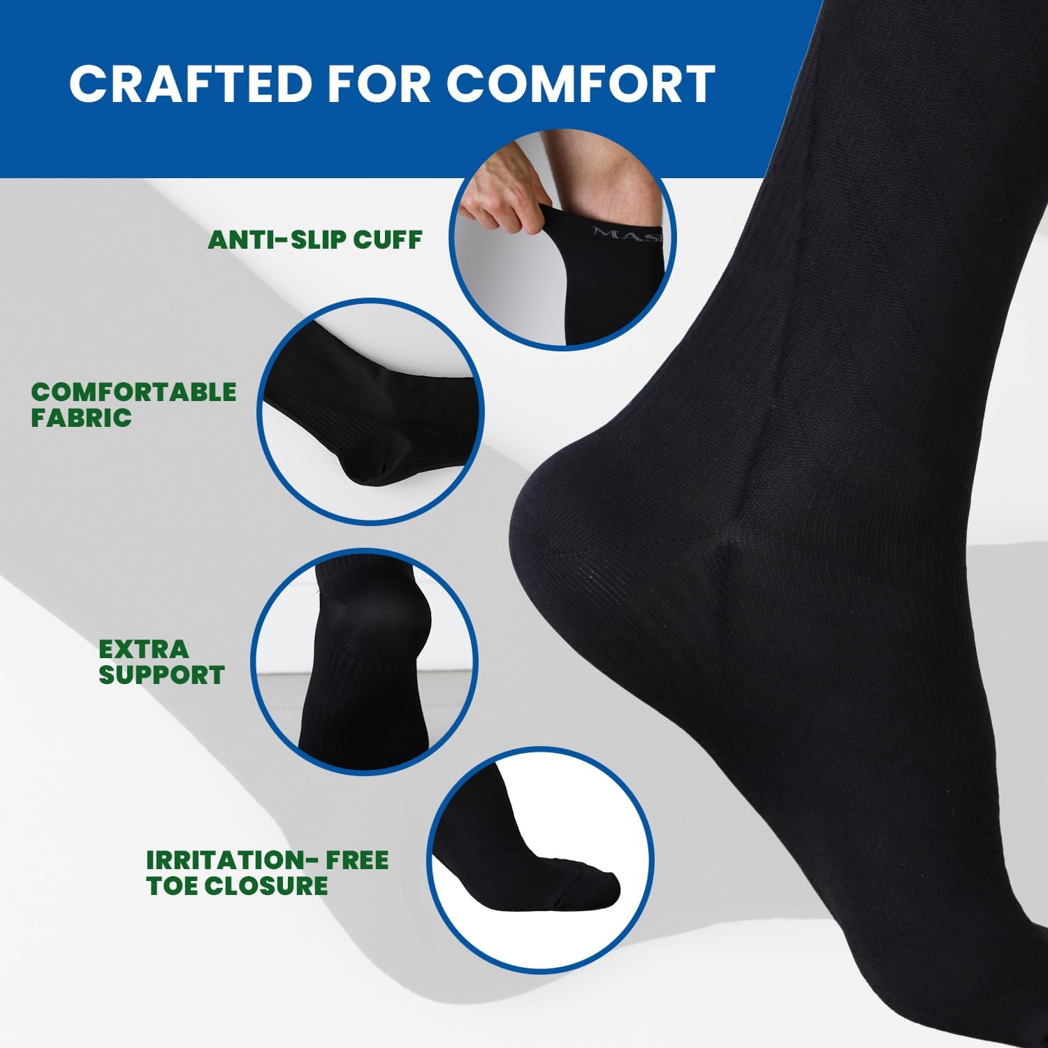 Thumbnail 3 de (2 Pairs) Graduated Compression Socks for Men & Women – 20–30 mmHg Calf & Ankle Support for Travel, Nursing, Running & Pregnancy