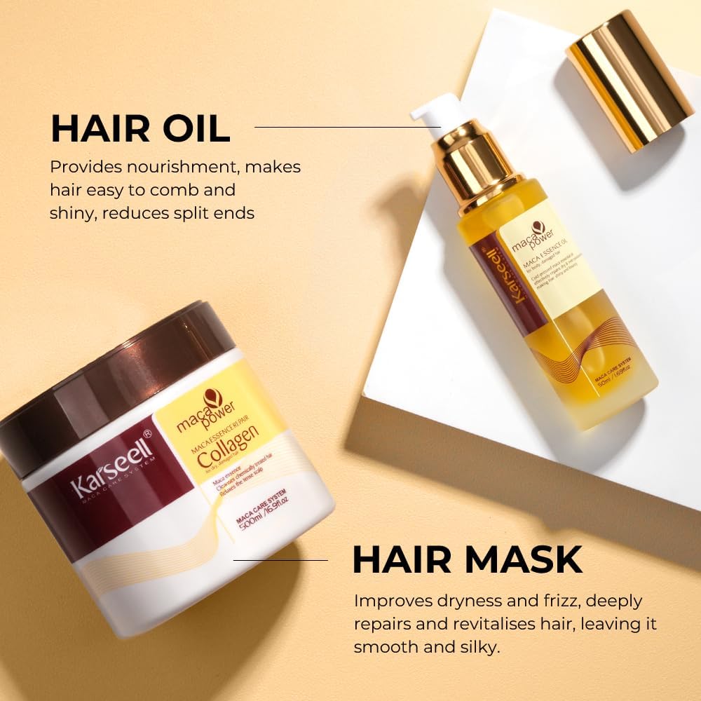 Thumbnail 3 de Karseell Collagen Masque Cheveux + Huile Cheveux, set réparation pour cheveux secs et abîmés (500 ml + 50 ml)