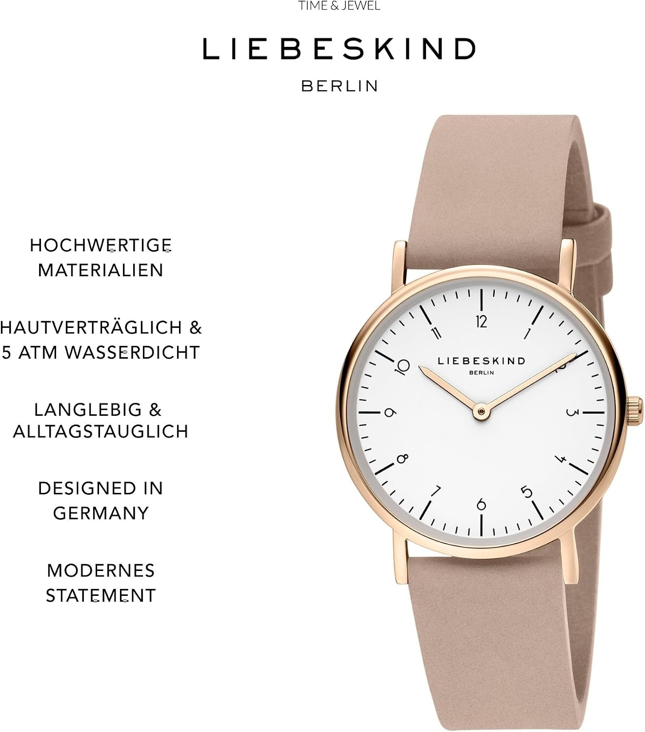 Thumbnail 2 de Liebeskind DamenArmbanduhr Analog Quarz Leder LT-0166-LQ – rosé housing, beige Lederband