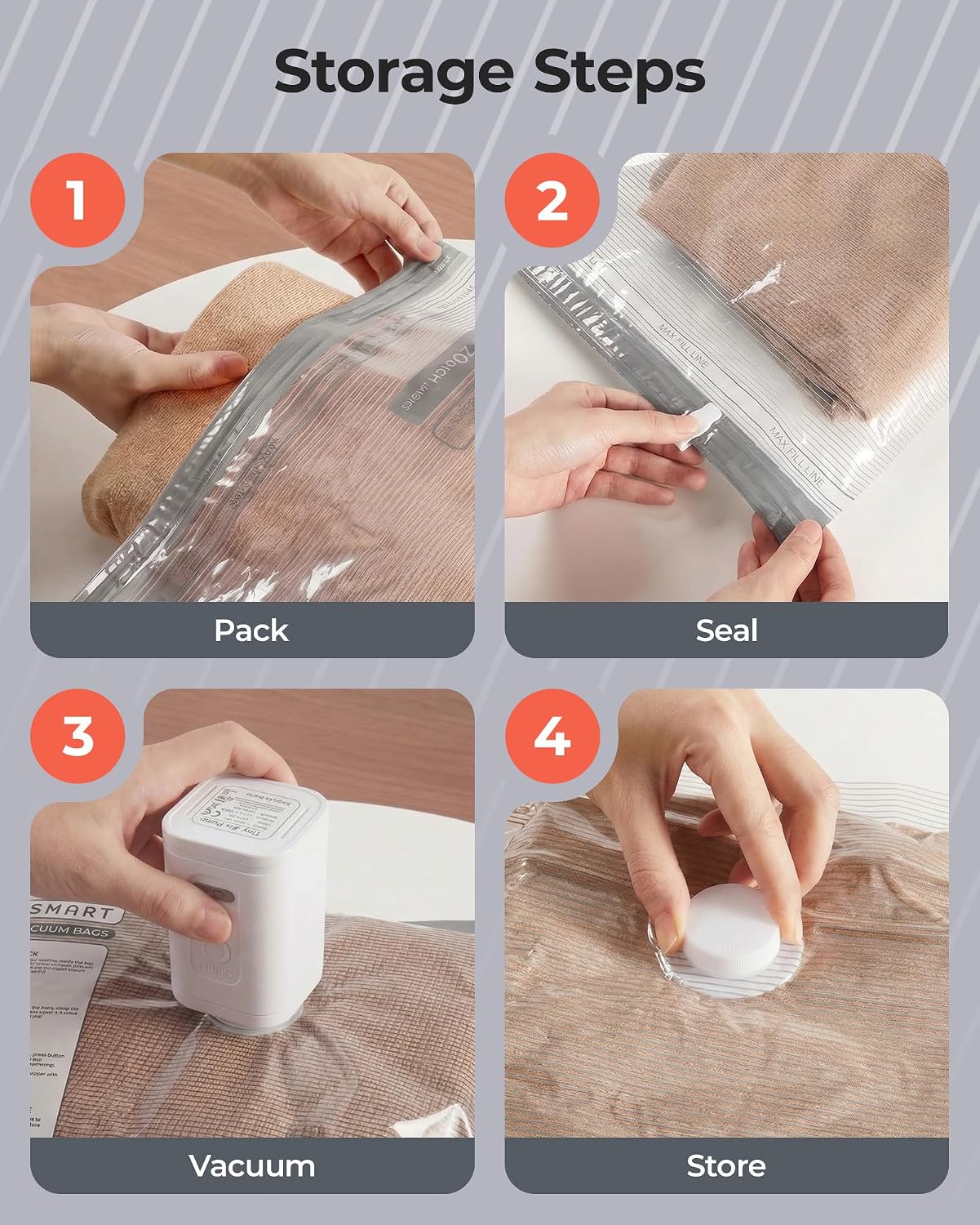 Thumbnail 6 de BAGSMART 18-Piece Vacuum Bags for Travel with Rechargeable Air Pump (Gray)