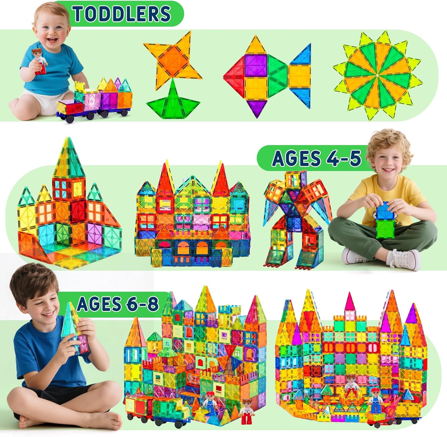 Thumbnail 4 de Magnetische Bausteine 120-tlg. Set mit 2 Magnetfiguren und 2 Autos – Montessori Magnetspielzeug für Kinder ab 4 Jahren