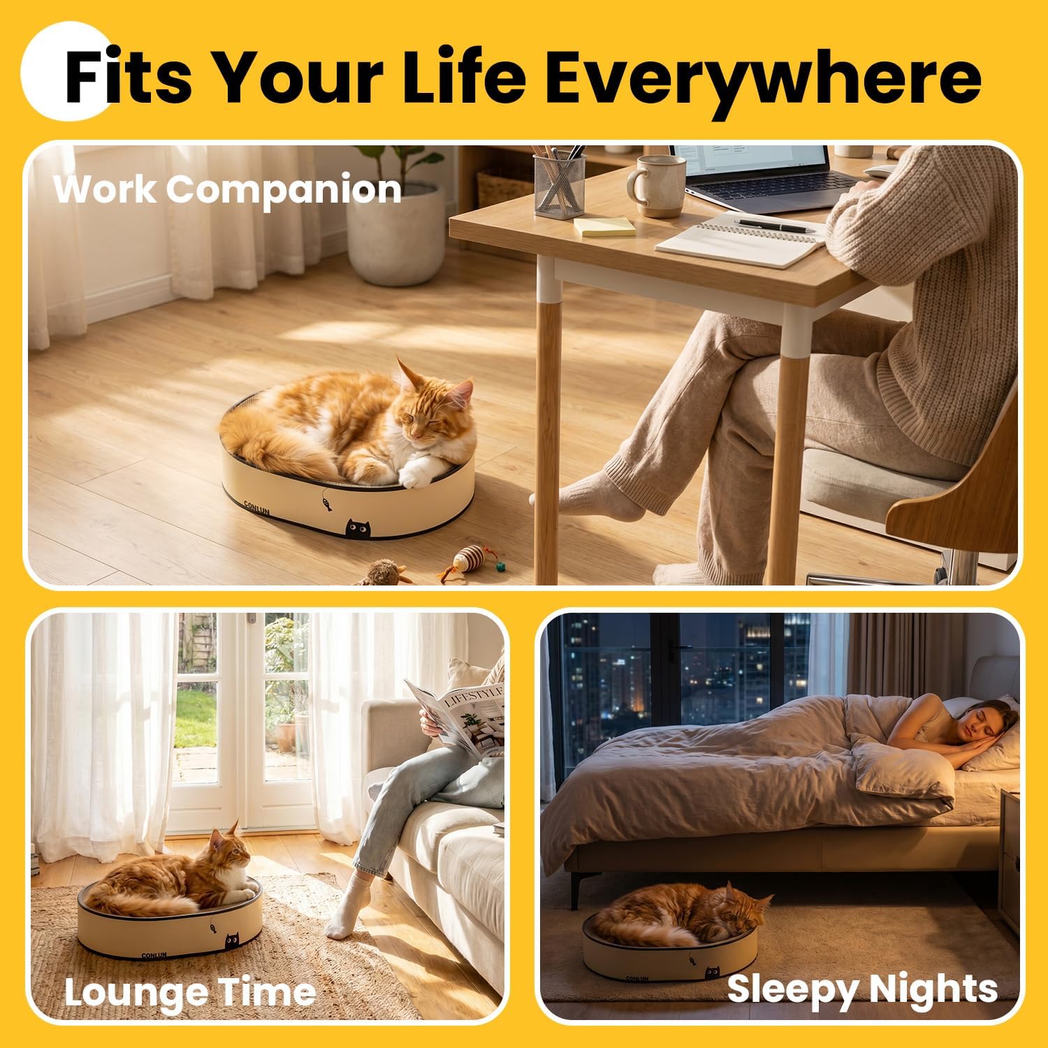 Detalle de Conlun Oval Cat Scratcher Bed, Large – Corrugated Cardboard Scratching Board & Lounge Bowl