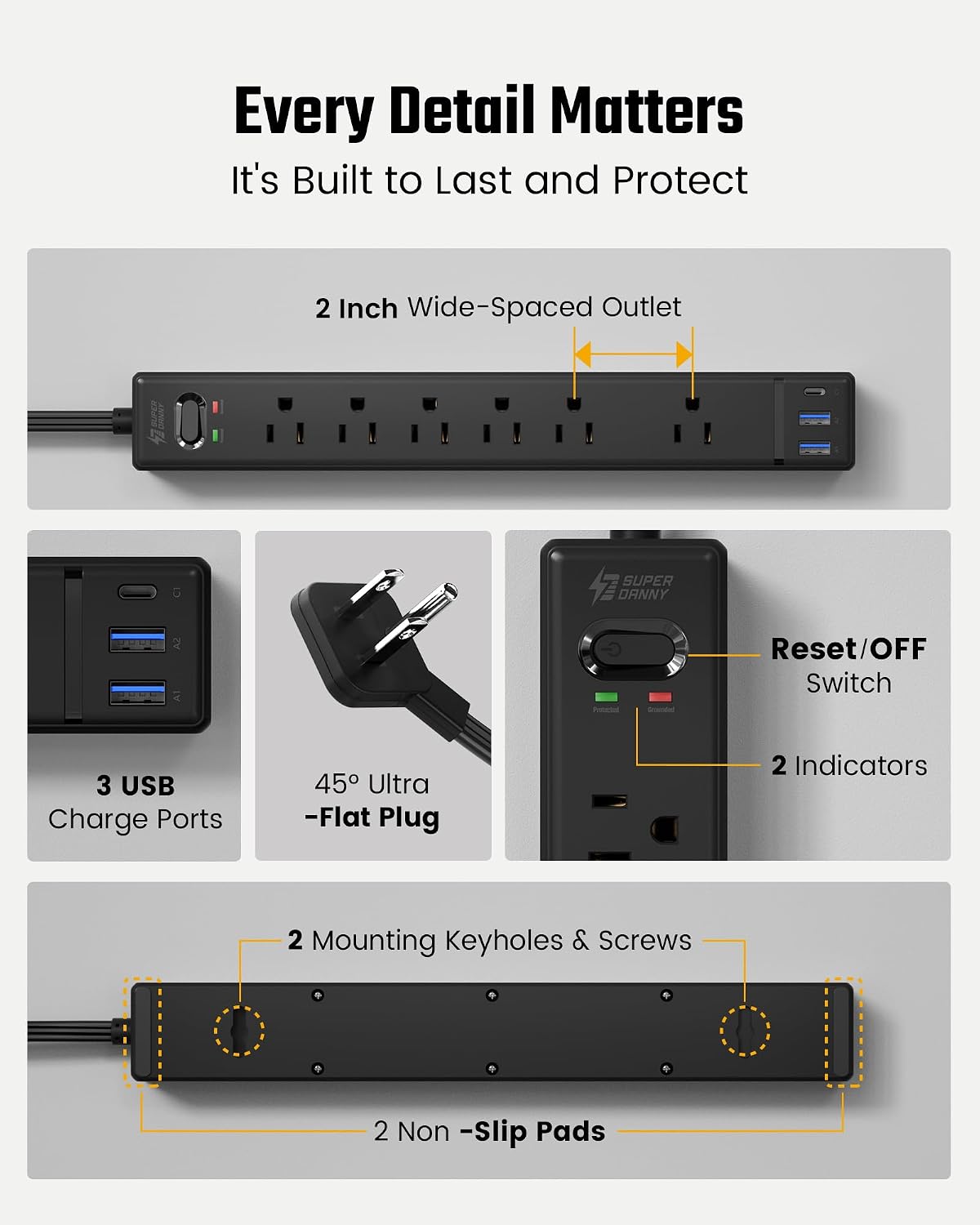 Thumbnail 6 de SUPERDANNY Power Strip, 10 ft Cord