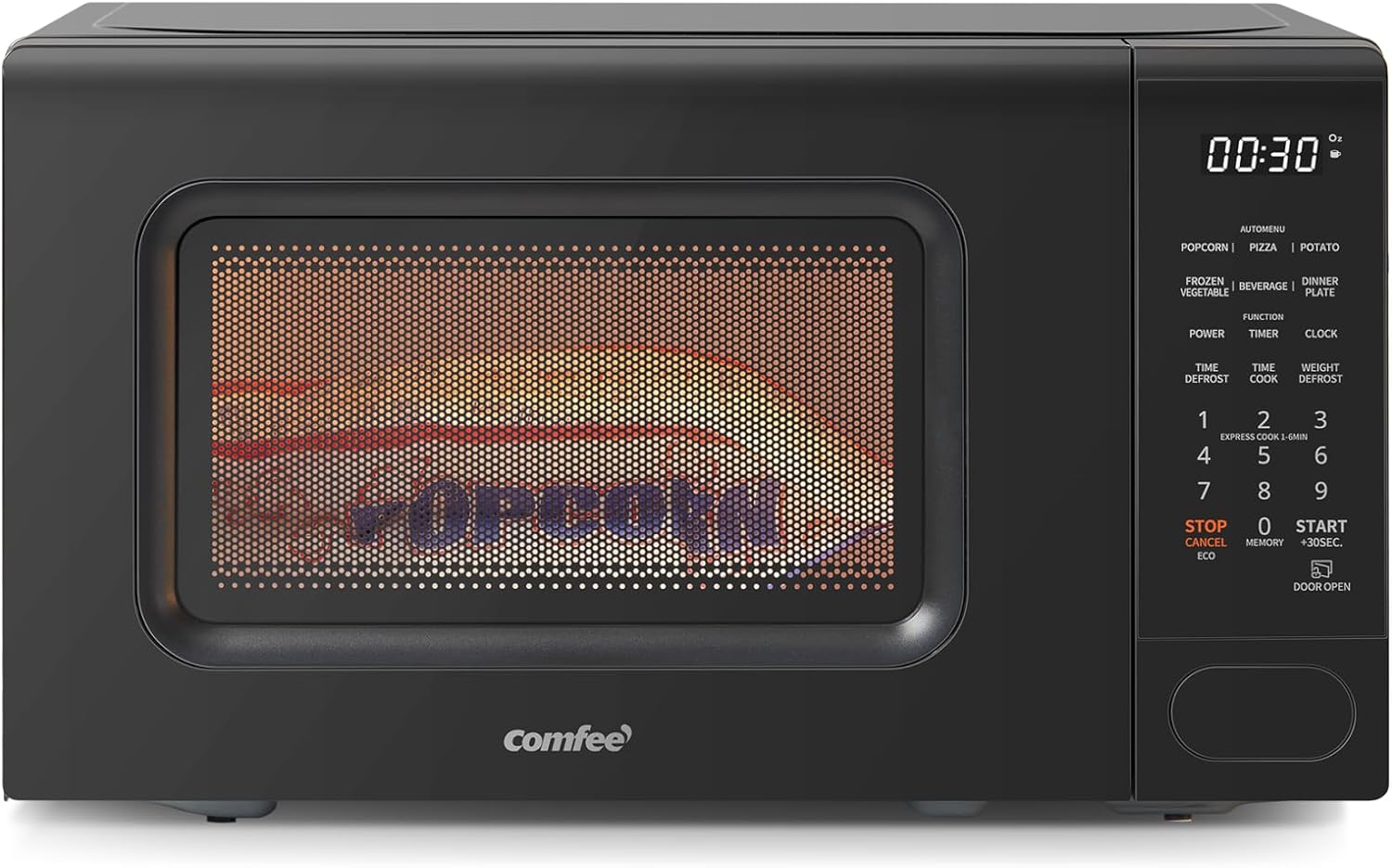 Detalle de COMFEE CMO-C20M1WB countertop microwave oven with 11 power levels, 700W, and child lock