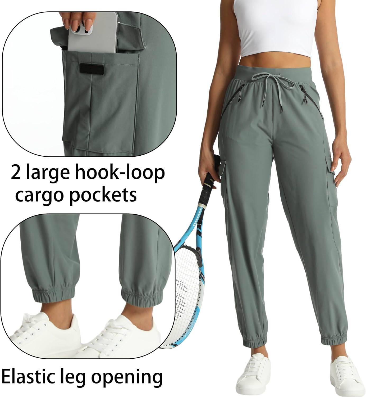 Detalle 2 de Rrosseyz Women's Cargo Hiking Pants, Quick-Dry Water-Resistant Joggers