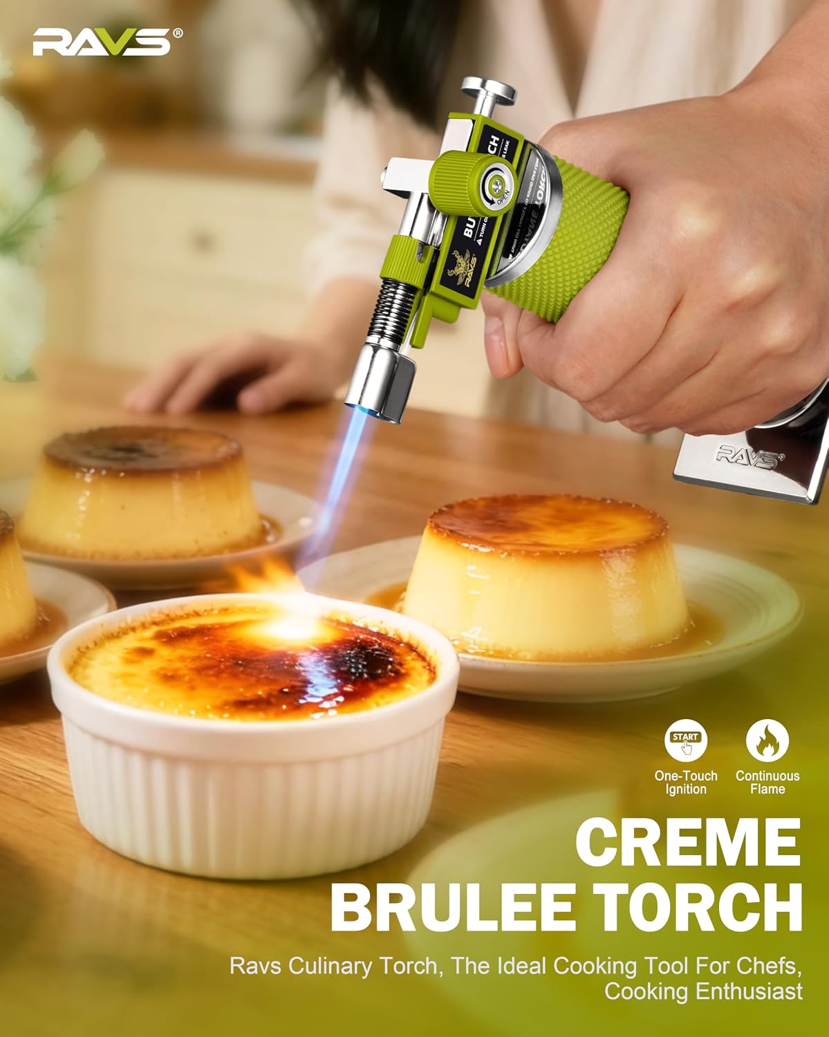 Detalle de RAVS Dual Flame Butane Torch Lighter: Refillable Kitchen Torch with Adjustable Flame