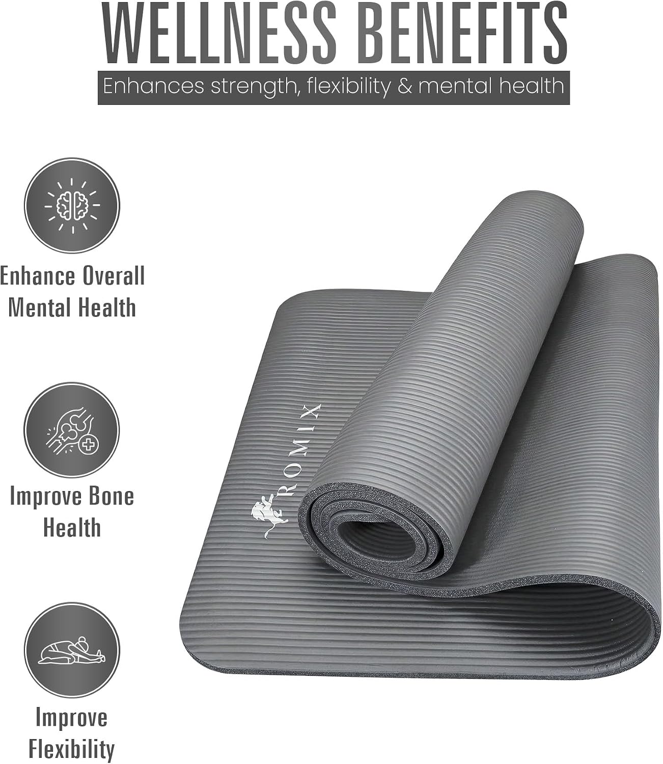 Detalle de ROMIX Yoga Mat 15 mm Thick Foam – 183 cm x 60 cm with Anti-Slip Surface and Carry Bag