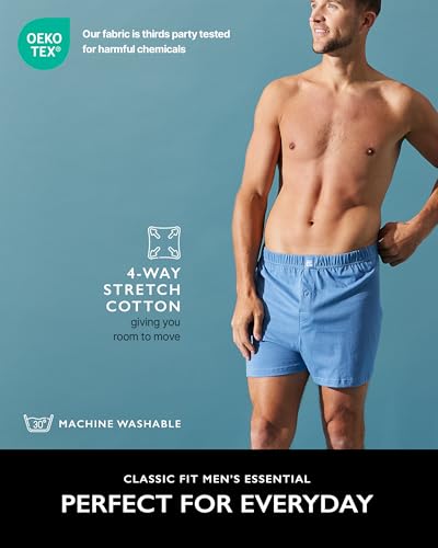 Detalle de Giovici Mens Boxers Loose Fit – 3 Pack, Blue (L) in 100% Soft Jersey Cotton with Button Fly