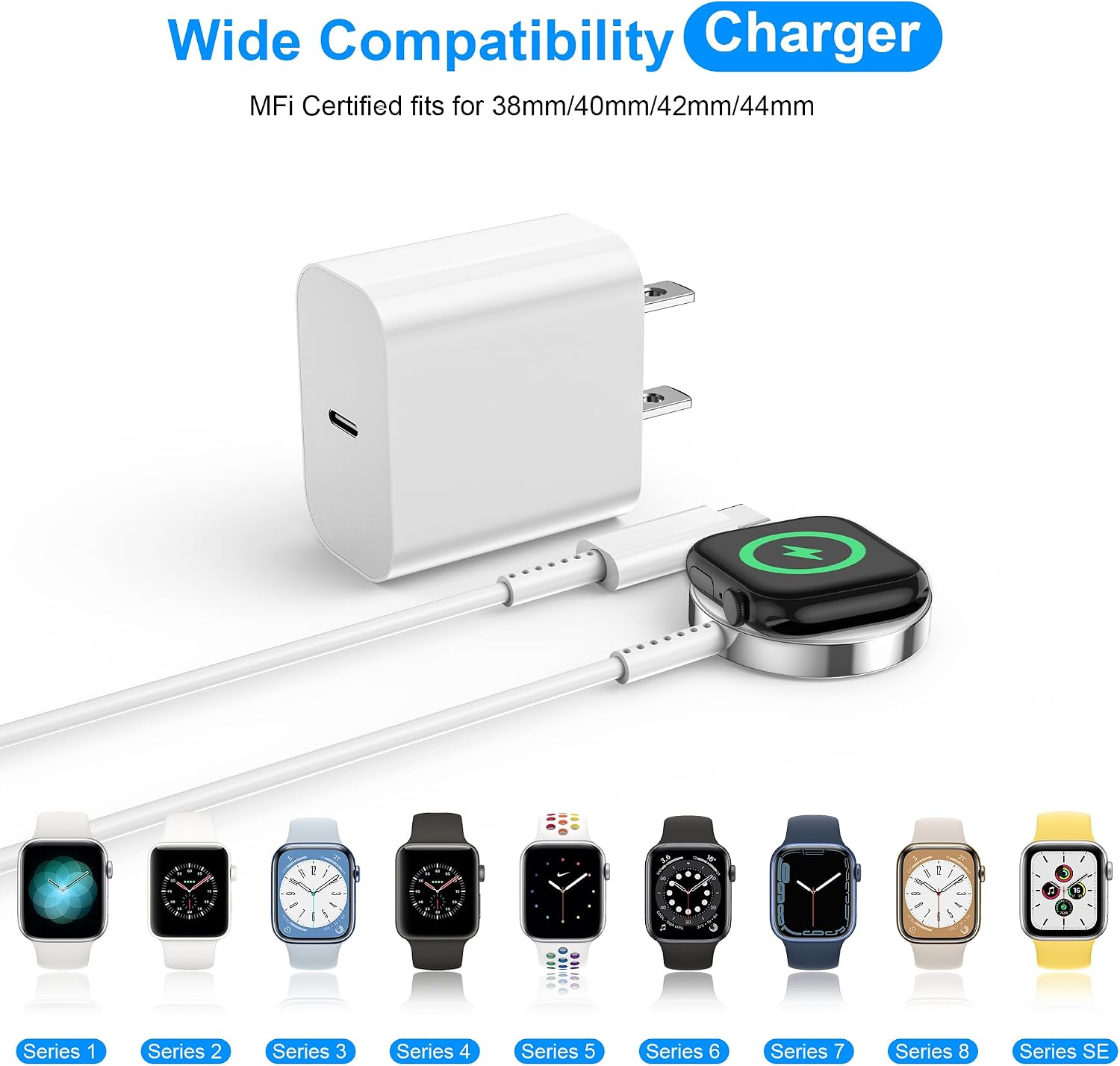 Detalle 2 de Fast Charger for Apple Watch Charger: 3.3ft Magnetic USB-C Cable with Wall Charger