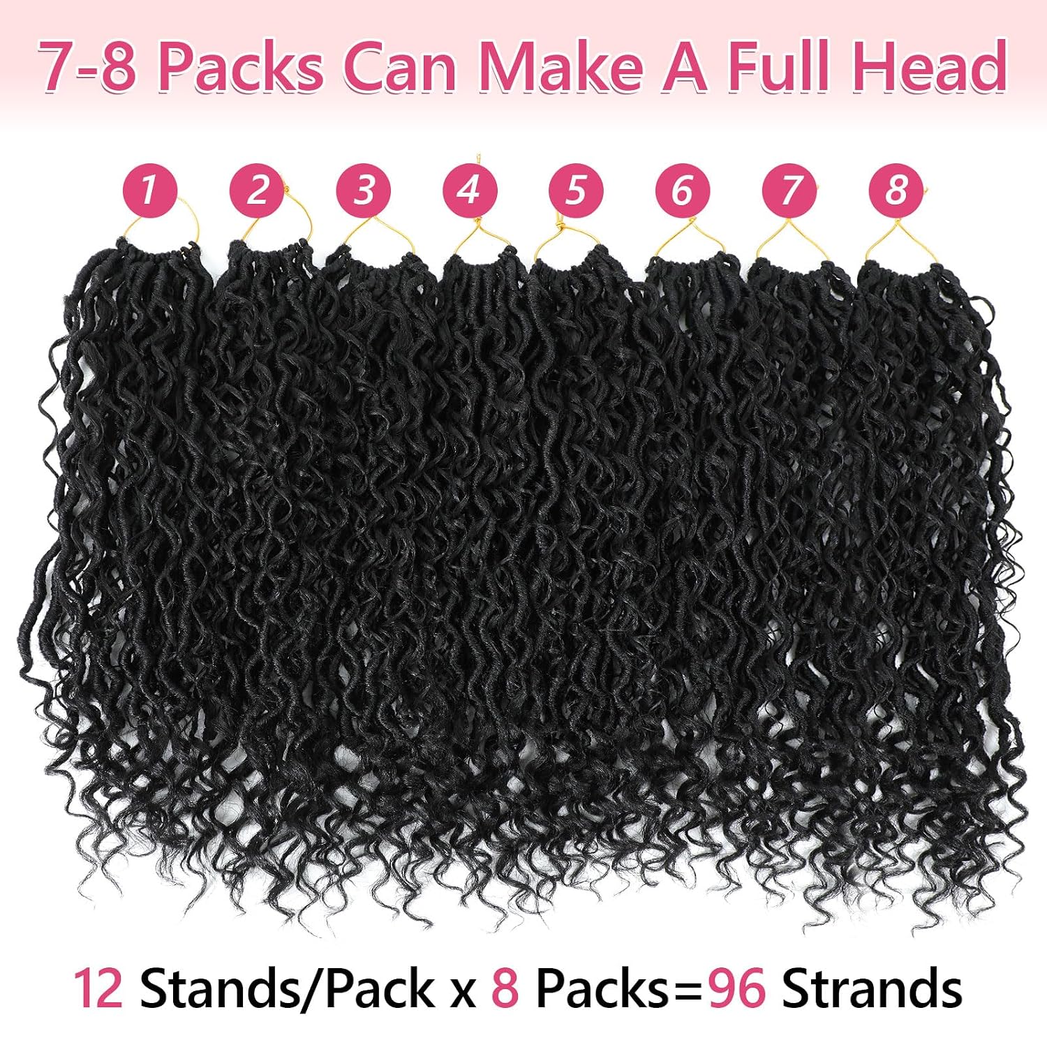 Thumbnail 5 de 8 Packs Boho Faux Locs Crochet Hair – Pre-Looped Goddess Locs, 14 Inch with Curly Ends for Black Women