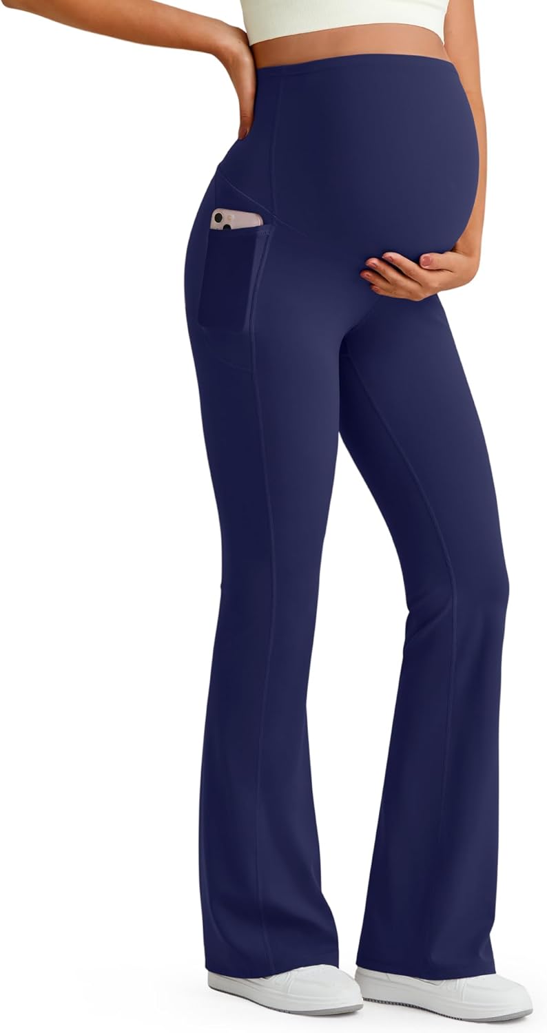 Detalle de G4Free BareFeel Maternity Trousers: Over Bump Flare Leggings with Pockets