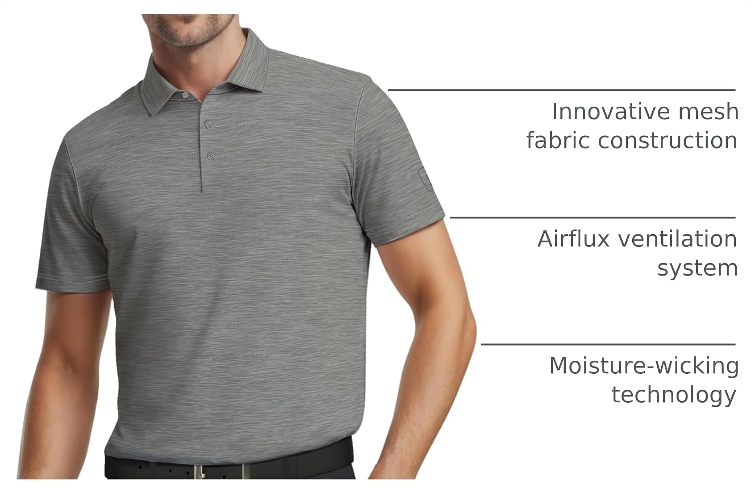 Detalle de PGA Tour Men’s Airflux Jaspe Cotton Short Sleeve Golf Polo Shirt