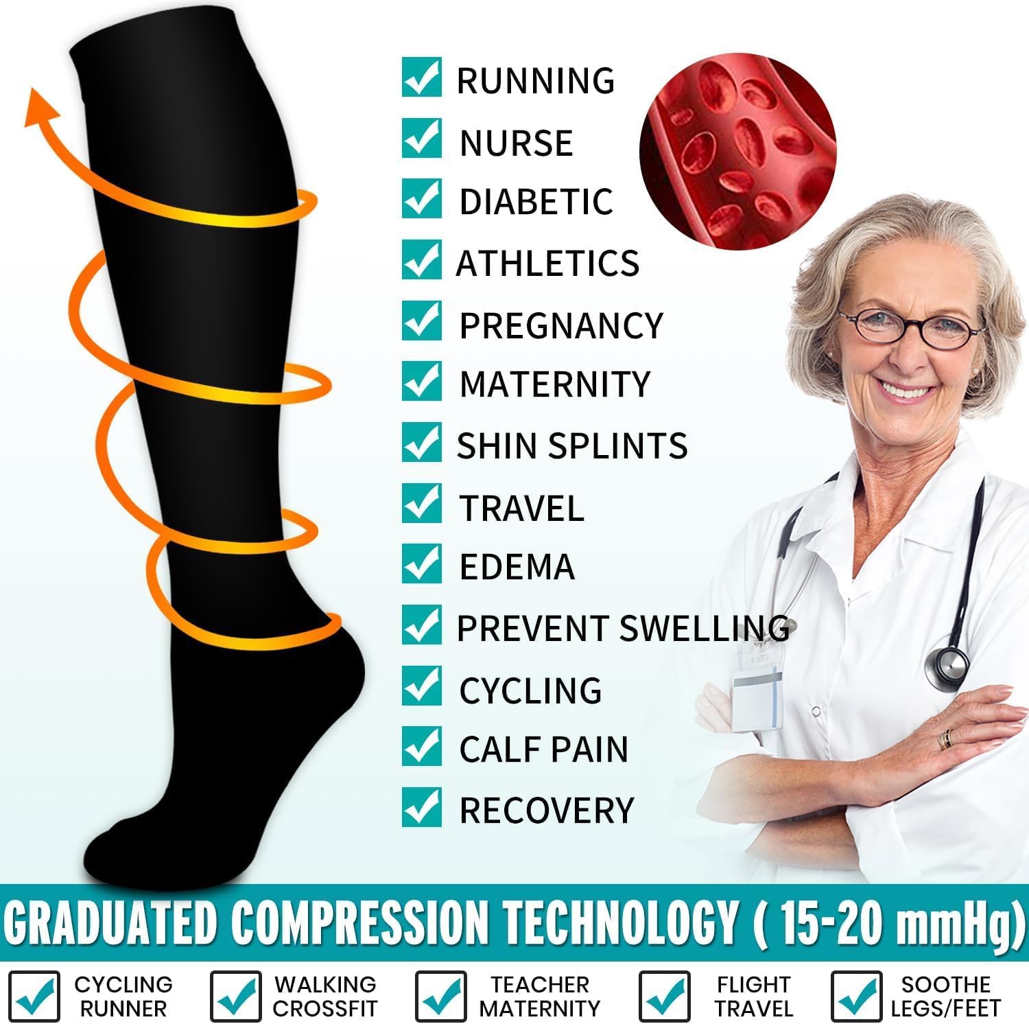 Thumbnail 6 de Compression Socks for Women and Men 15-20 mmHg, 6 Pack – Supportive, All-Day Comfort for Work, Travel and Recovery