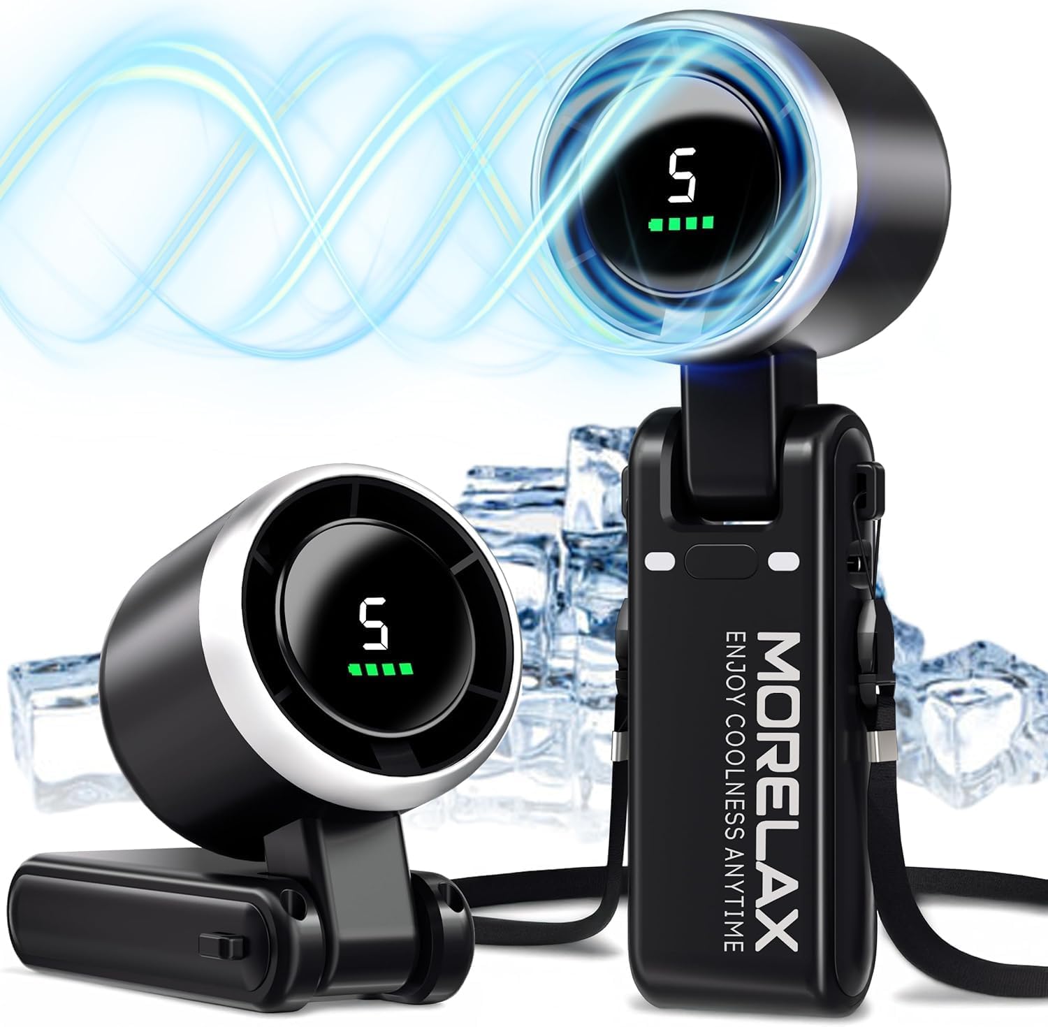 Thumbnail 2 de Morelax Personal Handheld Fan: High-Speed Turbo, 5-Speed with LED Display and 4000mAh USB Rechargeable Battery