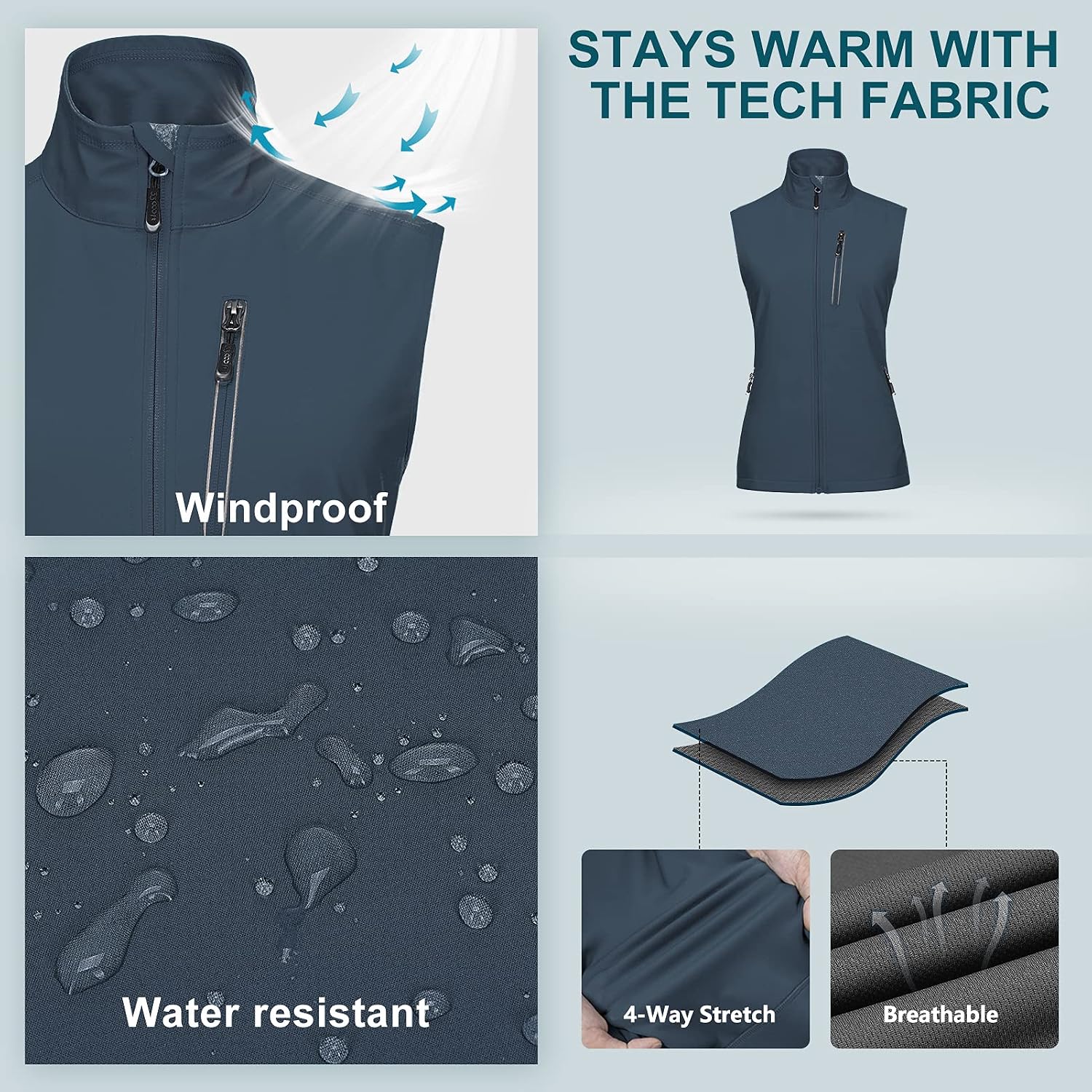 Detalle de 33,000ft Damen Leichte Laufweste – Winddichte Softshell-Weste für Laufen, Wandern und mehr