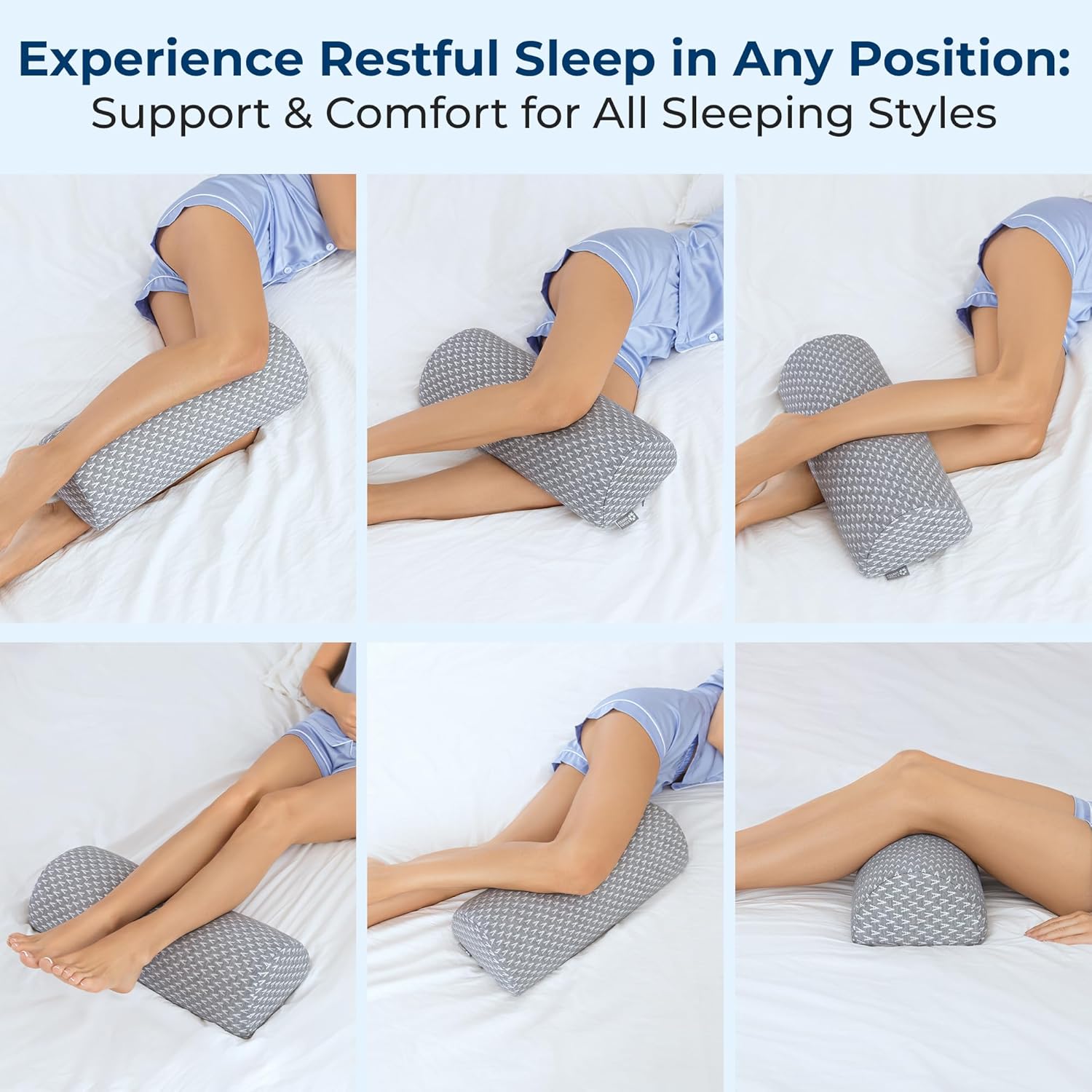 Thumbnail 2 de 5 STARS UNITED Knee Pillow for Back Sleeping with Memory Foam – Half Moon Bolster for Sciatica & Under-Leg Support, Grey
