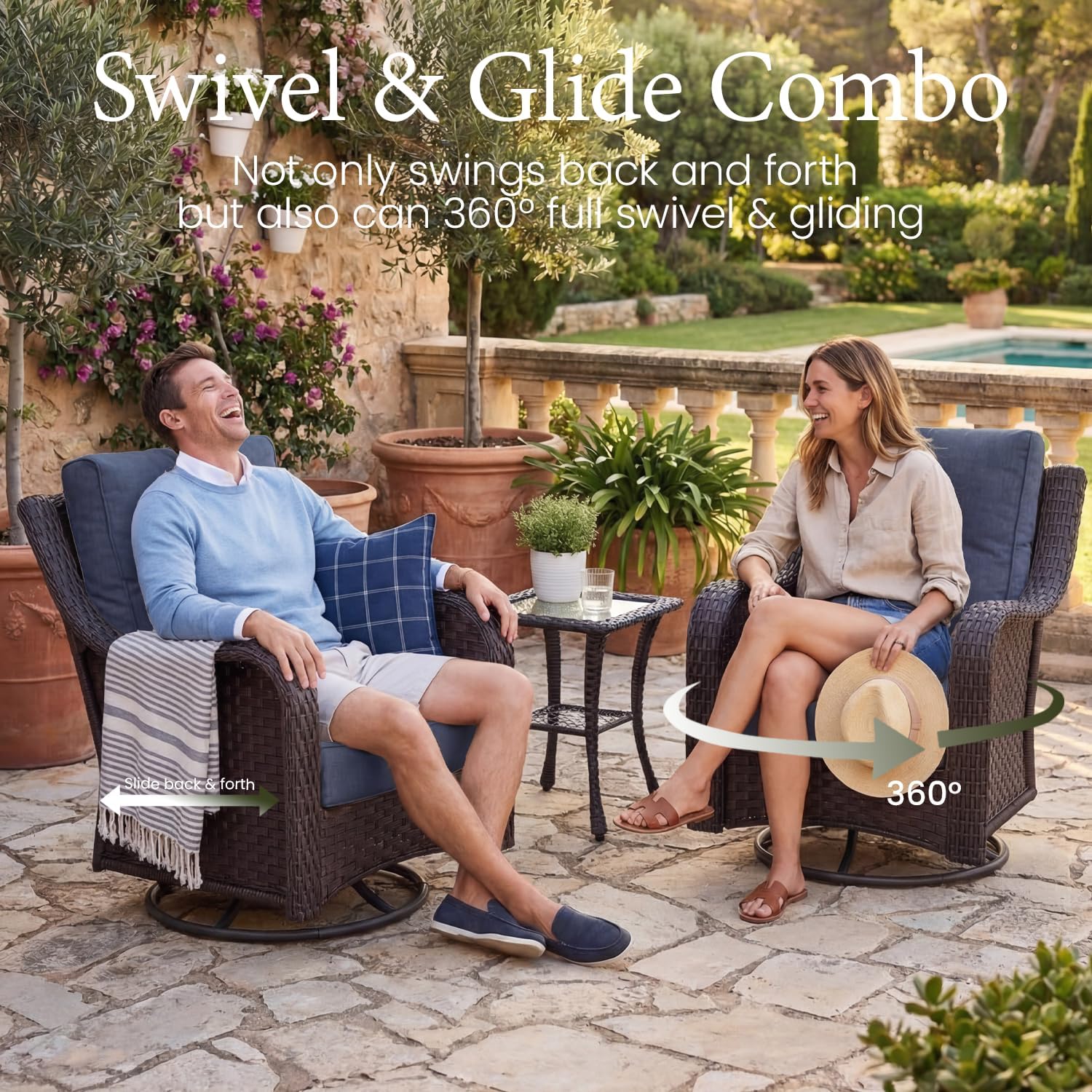 Detalle de LayinSun Wicker Patio Furniture Set with 6-inch Cushions