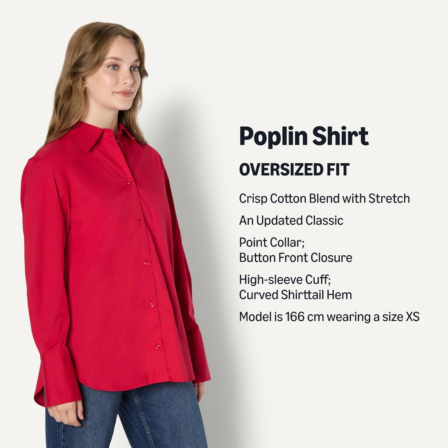 Detalle de Amazon Essentials Women's Oversized-Fit Cotton Stretch Poplin Button-Down Dress Shirt