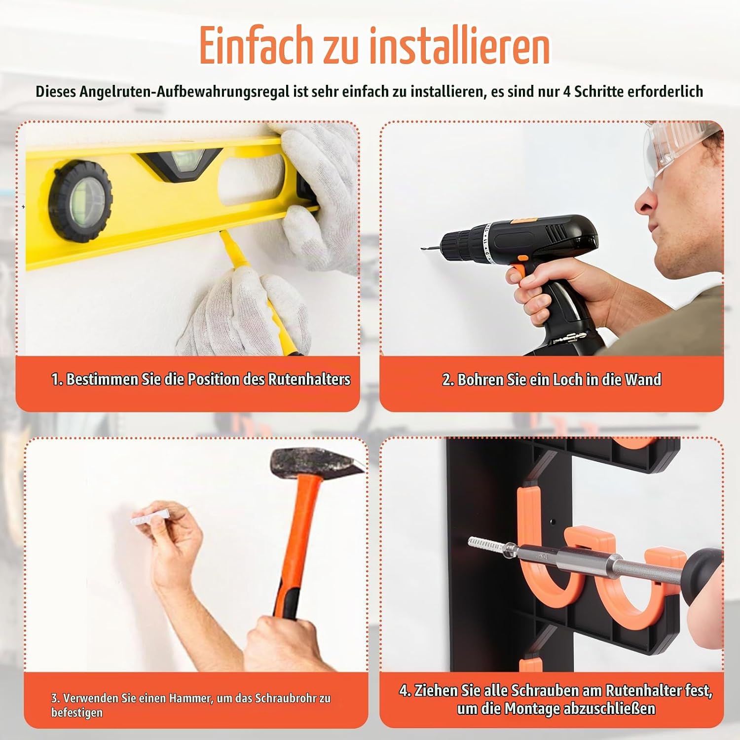 Detalle de Jokapy 2 Stück Angelrutenhalter Wand mit Silikon-Schutzpolster – Wand- oder Deckenmontage für bis zu 20 Angelruten