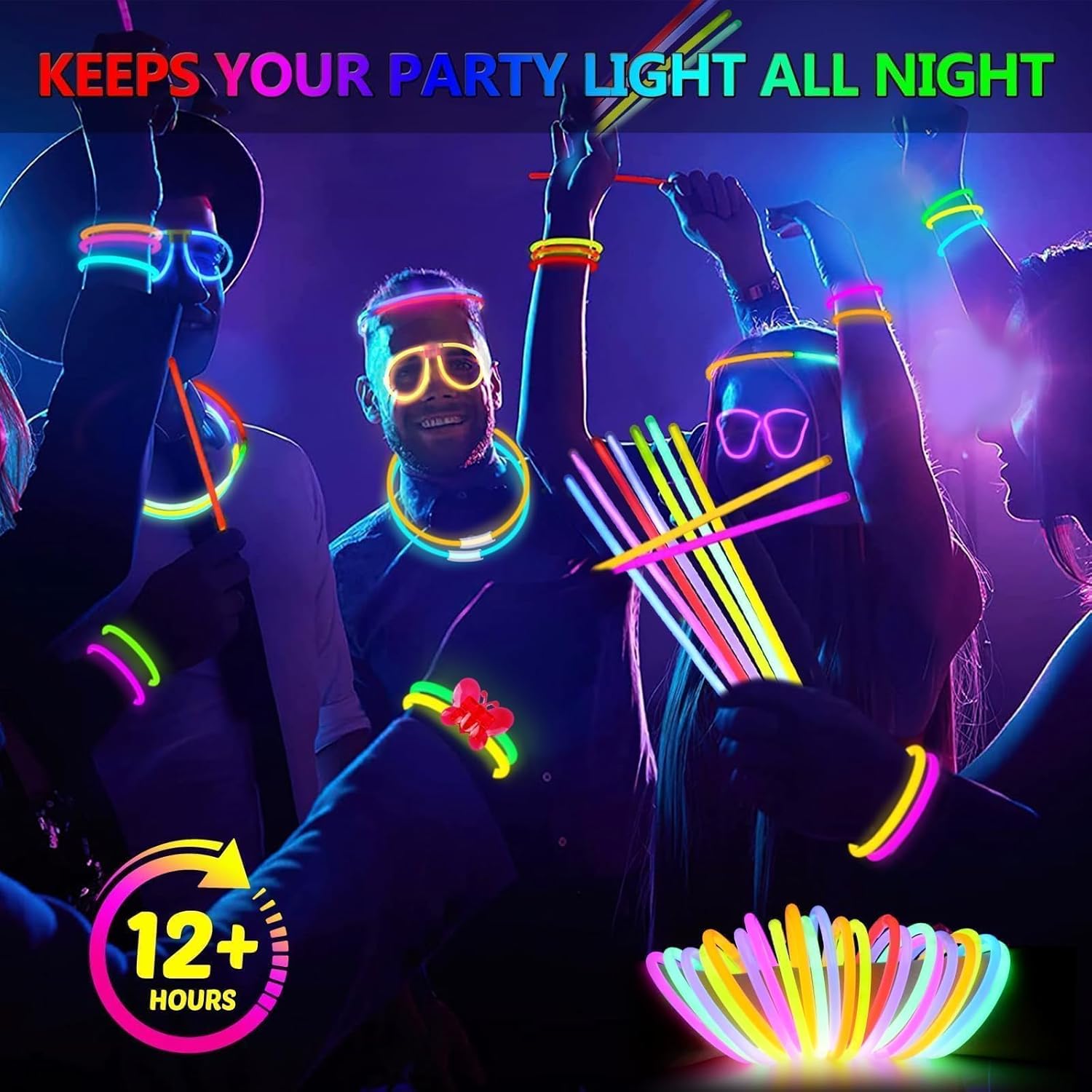 Thumbnail 2 de BUDI 467Pcs Glow Sticks Party Kit: 200 Glow Sticks (8 colors, 8 inch) + 267 Connectors for Necklaces, Bracelets, Glasses