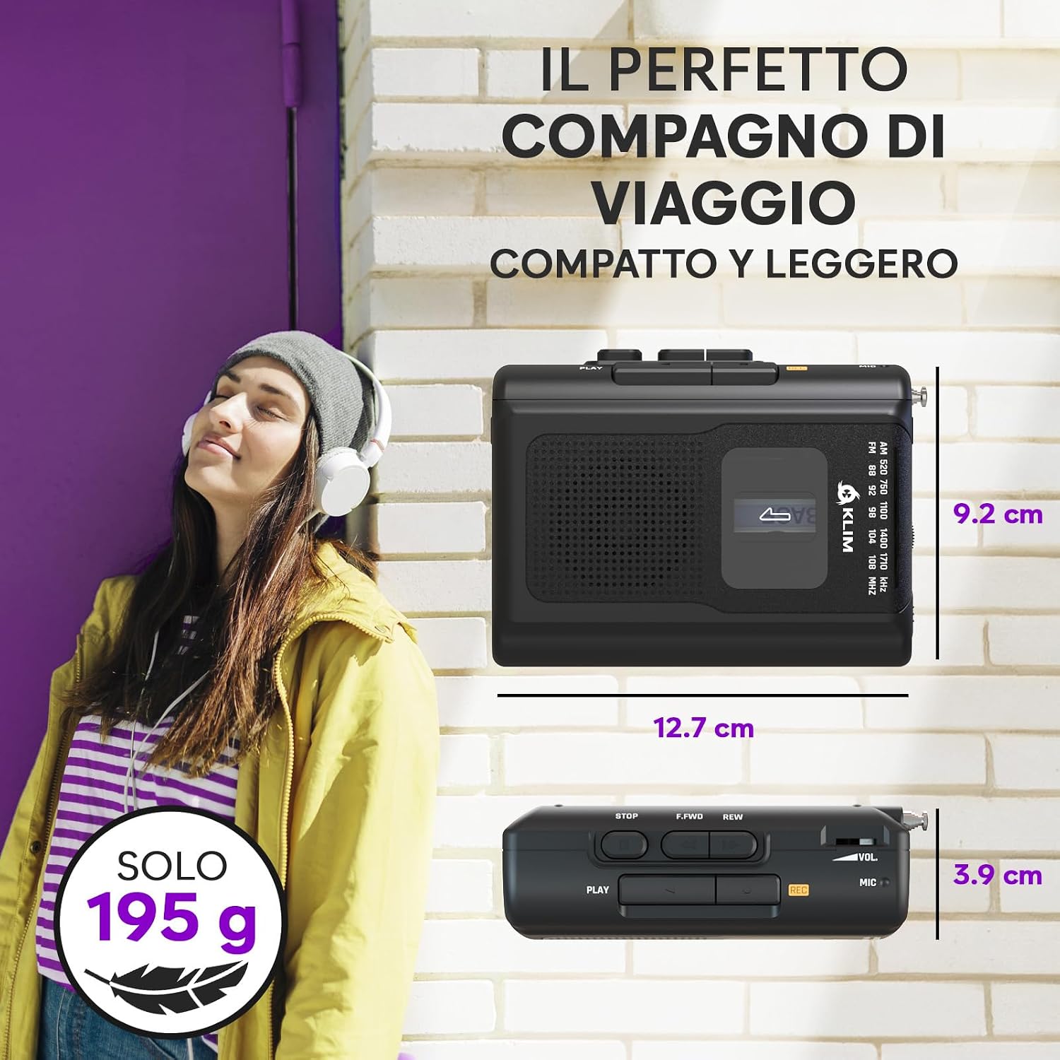 Thumbnail 6 de KLIM K8 Lettore Cassette Audio – Registratore, Radio AM/FM e Audio Portatile con Microfono Integrato
