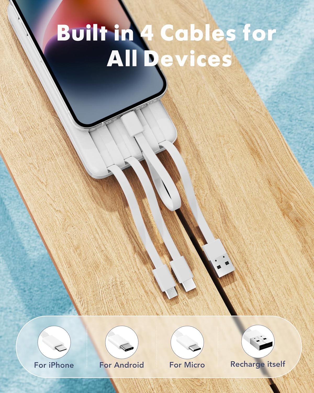 Thumbnail 1 de Charmast Power Bank with Built-in Cables (x4) 10000mAh, USB-C Portable Charger with 6 Outputs & 3 Inputs