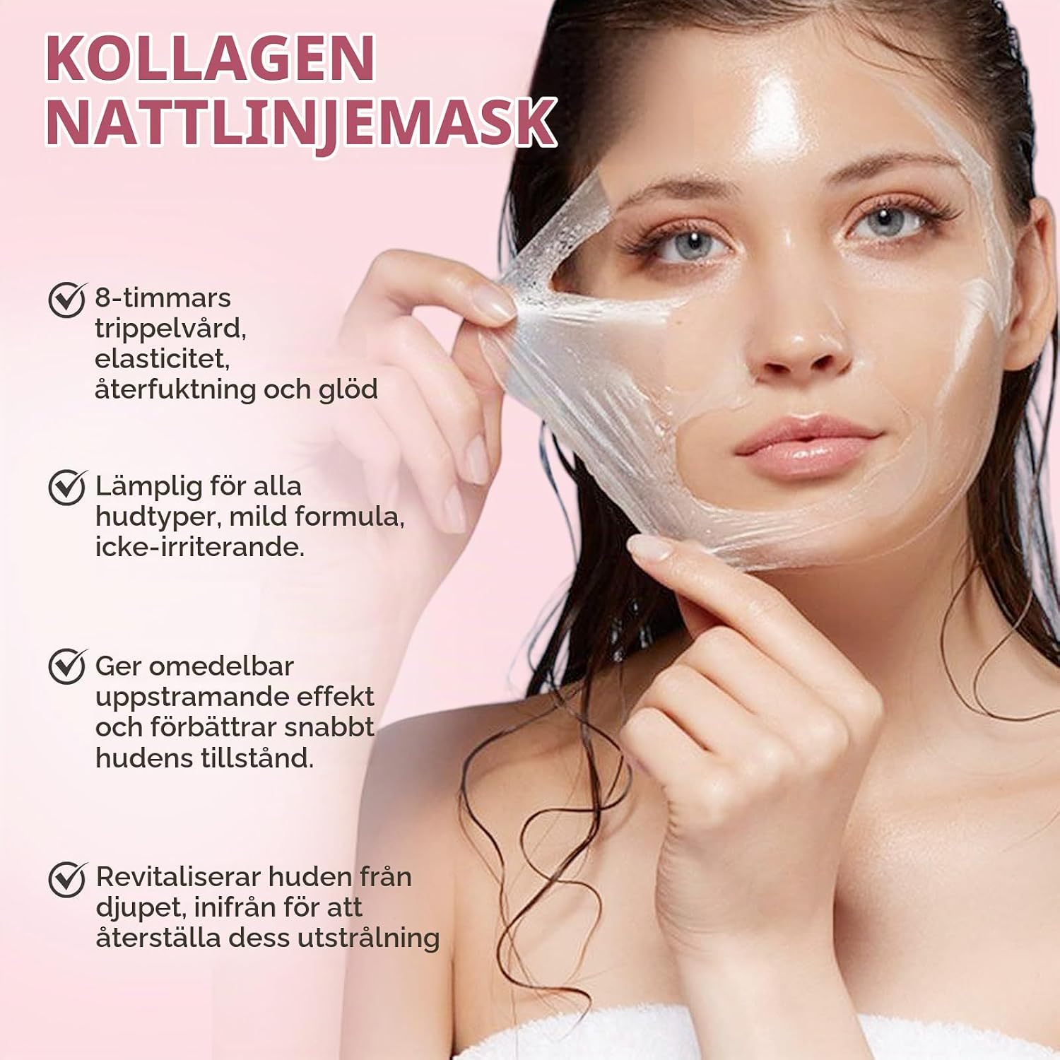 Detalle de RoongDuuDll kollagen-nattmask, avdragbar gelmask med gelépenslar, 2 x 75 ml