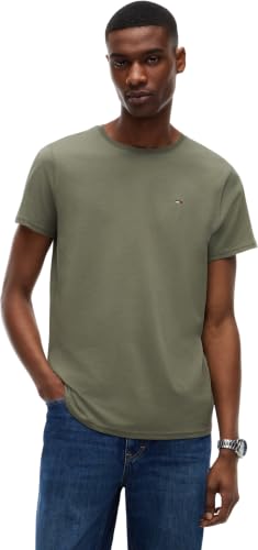Detalle de Tommy Jeans TJM Original – Camiseta de Manga Corta Ajustada para Hombre, Verde Rocky Mountain, talla XL
