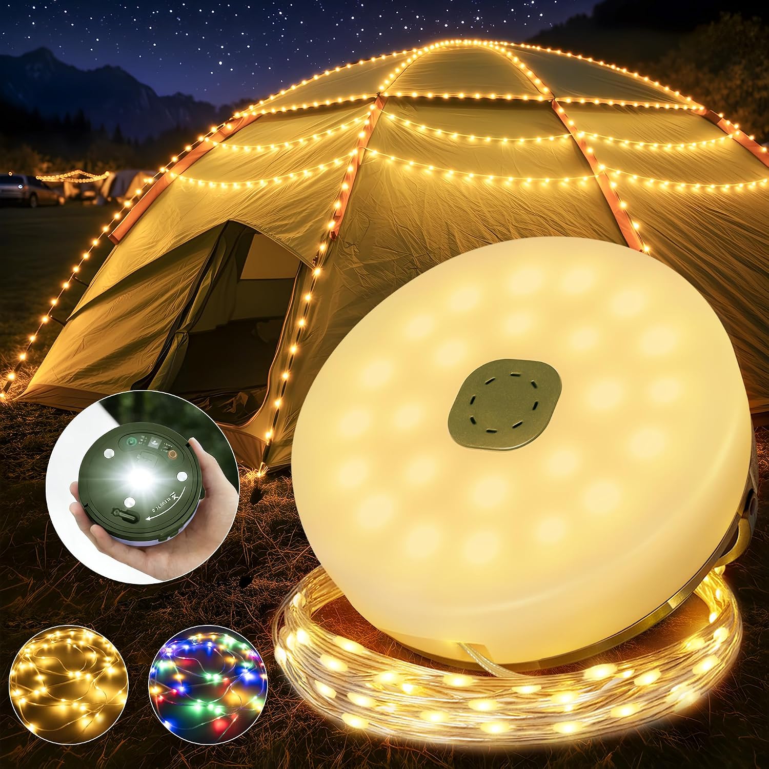 Detalle de Hopexy Camping Lichterkette Aufrollbar 10M LED – 4-in-1 Campinglampe mit Powerbank