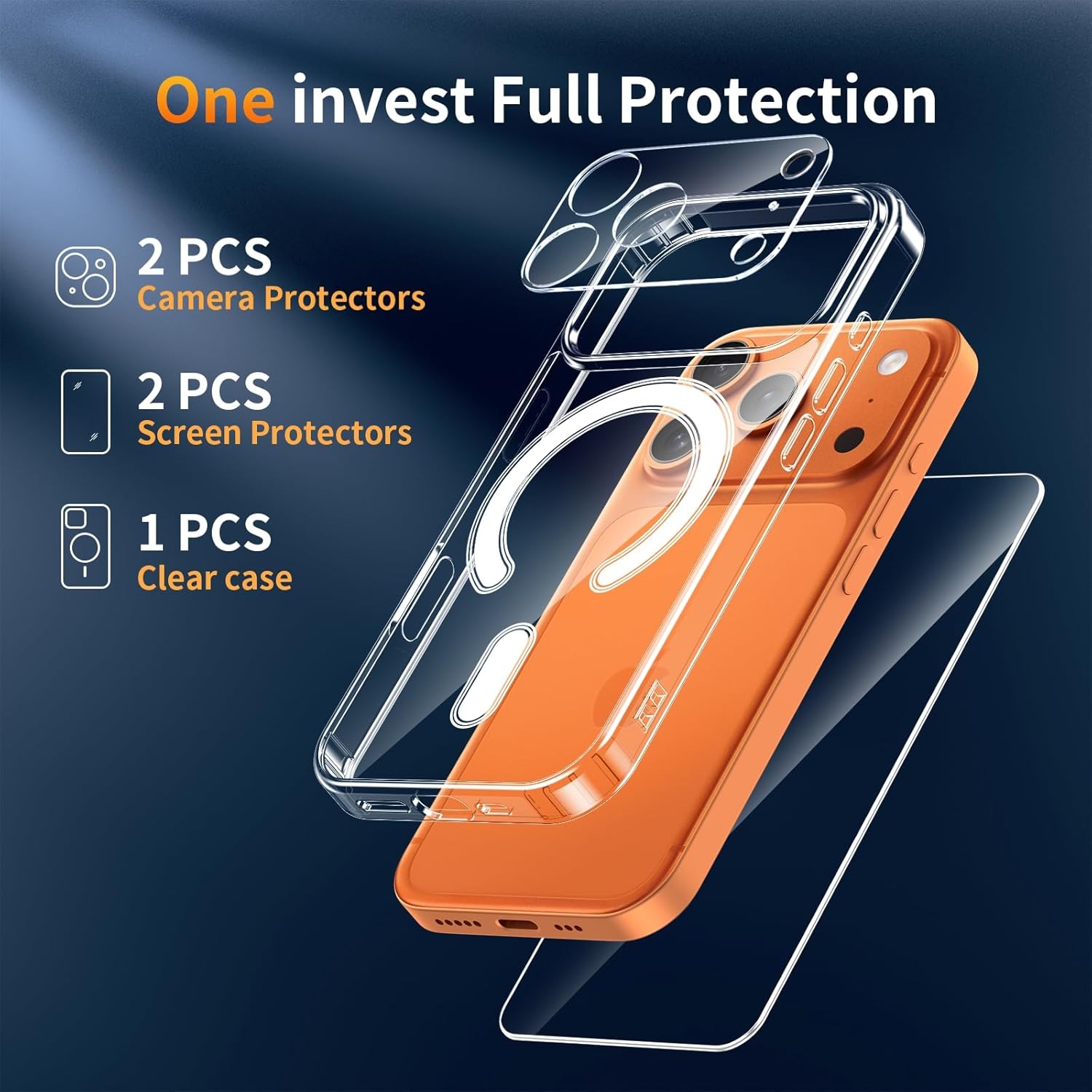 Detalle de YNMEacc 5 in 1 Magnetic Case for iPhone 17 Pro (6.1) with 2 Screen Protectors & 2 Lens Protectors – MagSafe Compatible