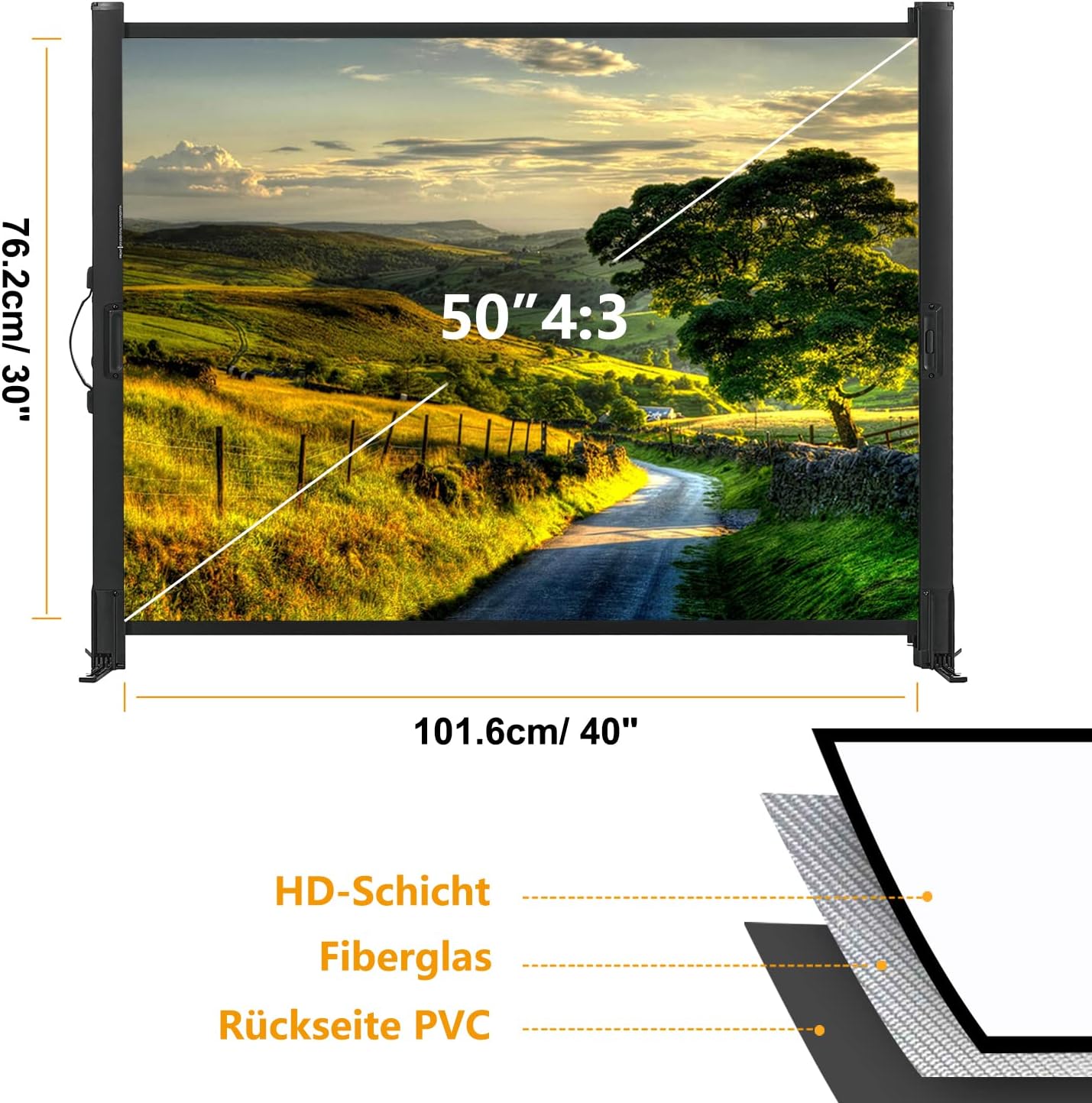 Detalle de excelimage Schermo per proiettore con supporto da 50" 4:3 retrattile, telo portatile