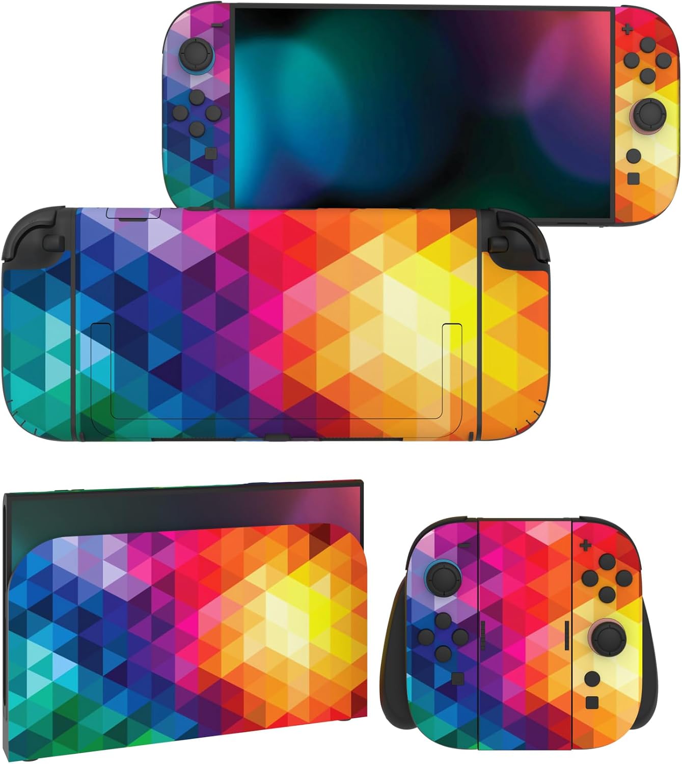 Detalle de PlayVital Full Set Protective Skins for Nintendo Switch 2 (Vinyl decal wrap) – Colourful Triangle