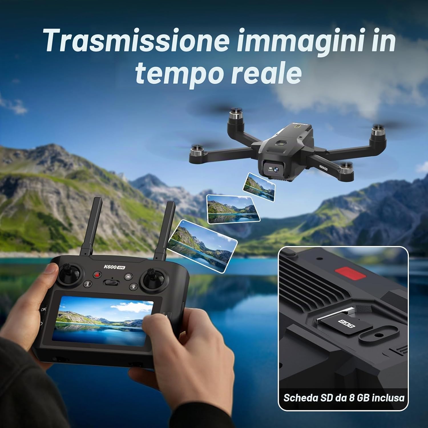 Detalle 2 de suangrc K600GPS con fotocamera 1080P e schermo FPV da 4,5